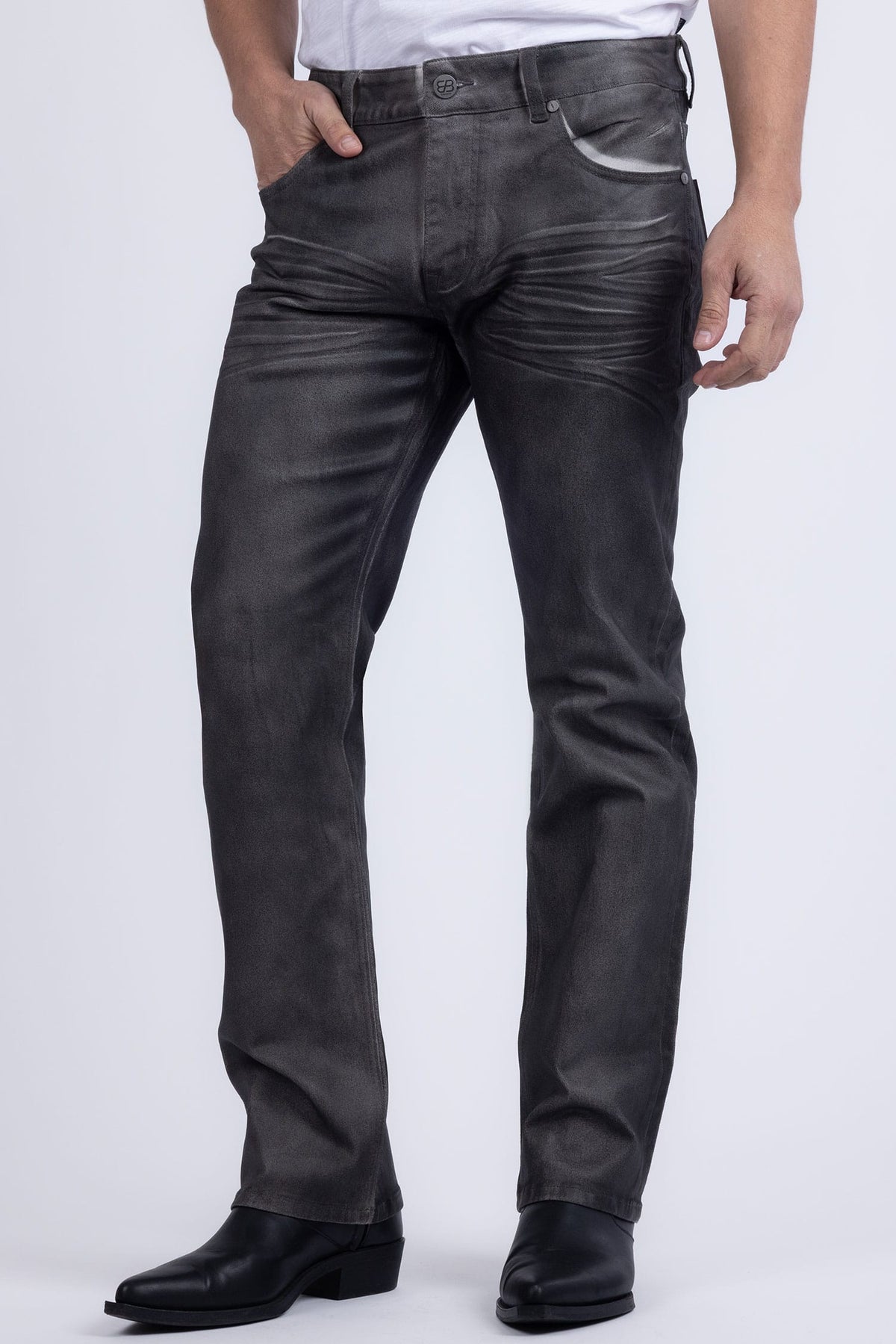 Barabas Men's Stretch Coated Casual Denim Straight Fit Jeans 6ESN02ST Silver