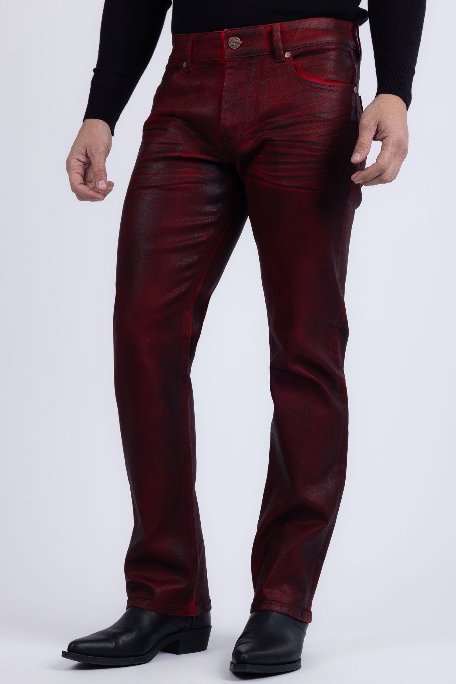 Barabas Men's Stretch Coated Casual Denim Straight Fit Jeans 6ESN02ST Red