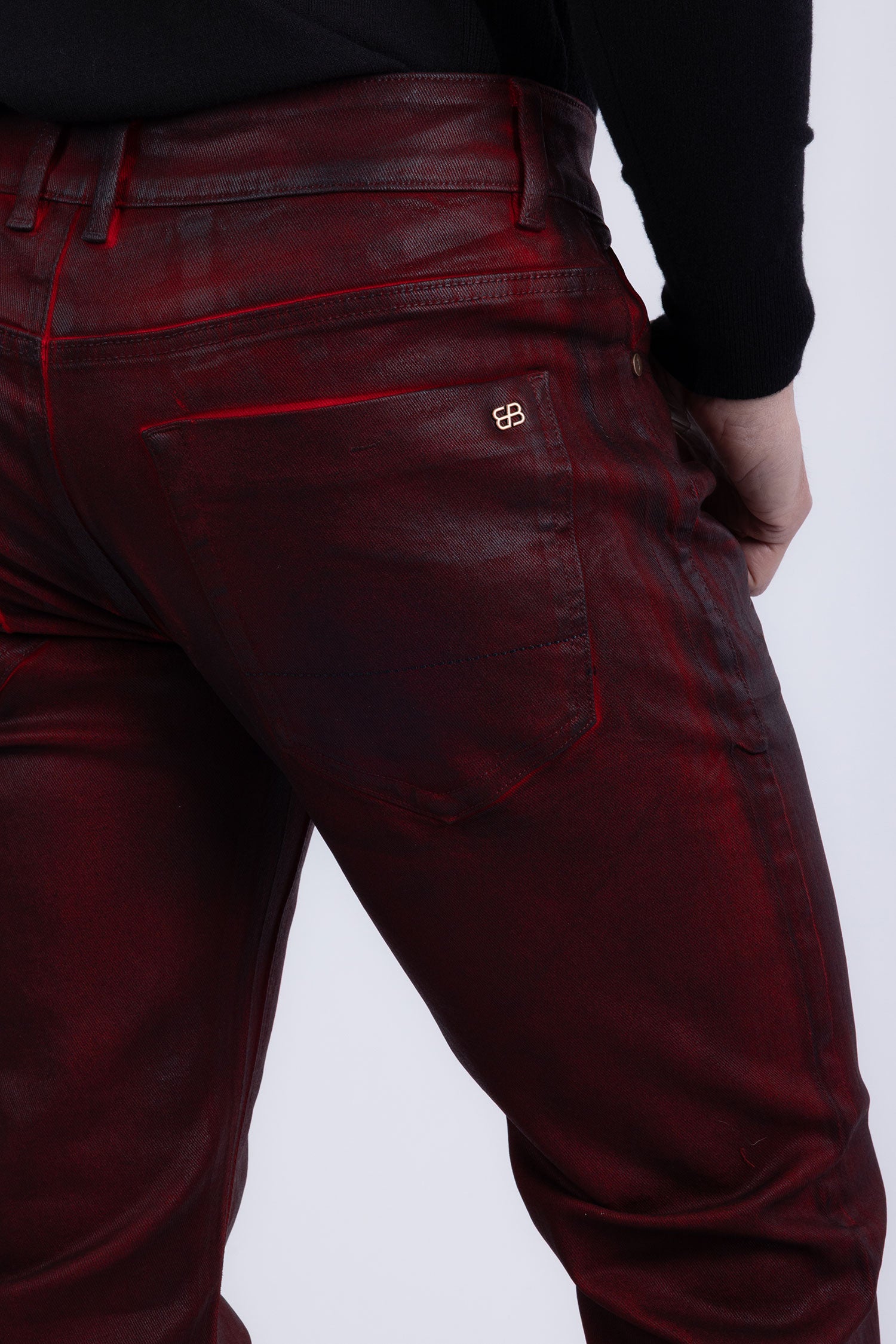 Barabas Men's Stretch Coated Casual Denim Straight Fit Jeans 6ESN02ST Burgundy