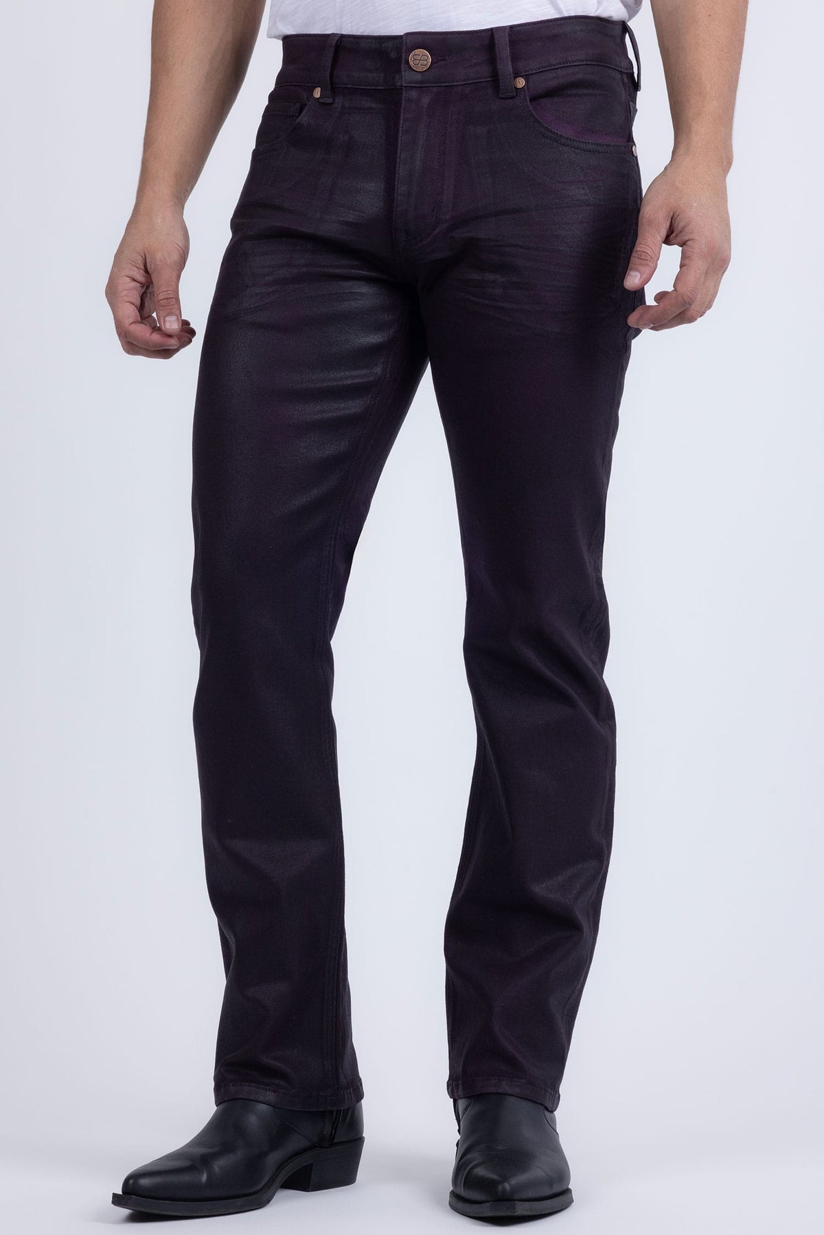 Barabas Men's Stretch Coated Casual Denim Straight Fit Jeans 6ESN02ST Purple