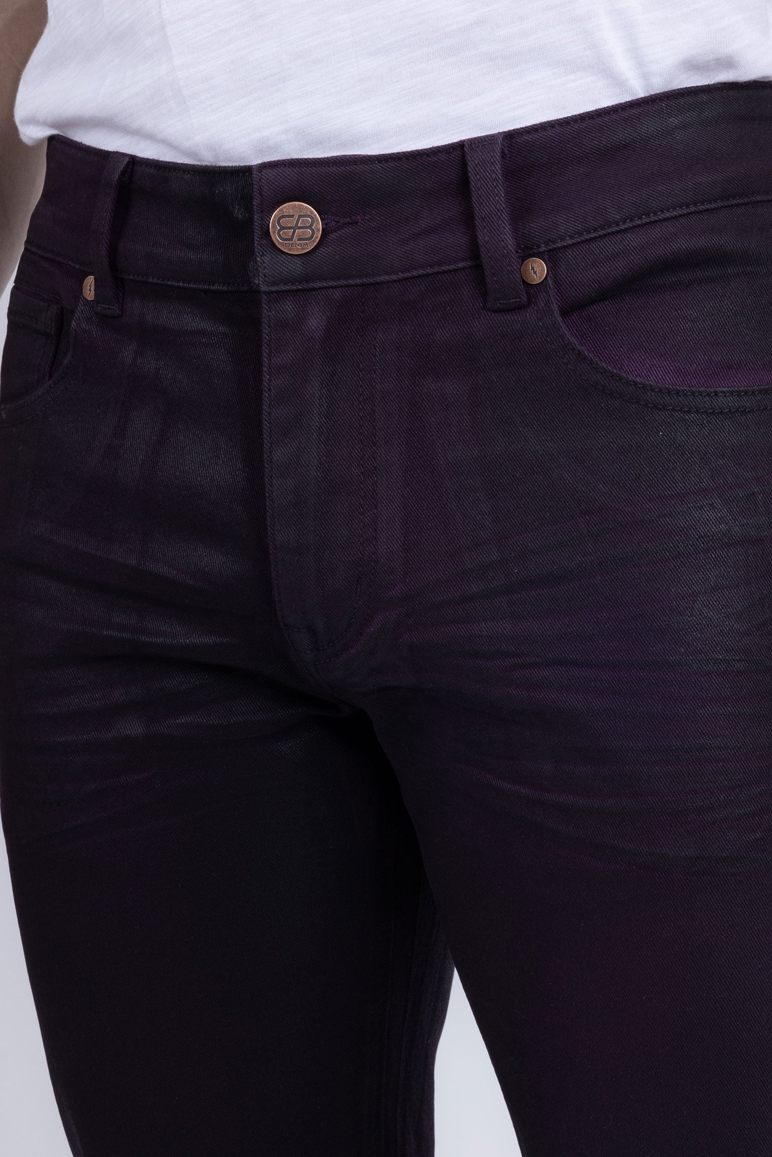 Barabas Men's Stretch Coated Casual Denim Straight Fit Jeans 6ESN02ST Purple