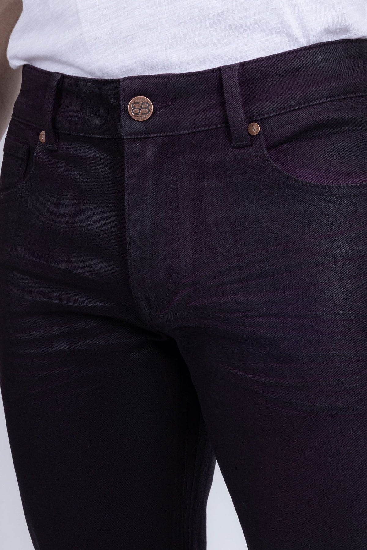 Barabas Men's Stretch Coated Casual Denim Straight Fit Jeans 6ESN02ST Purple