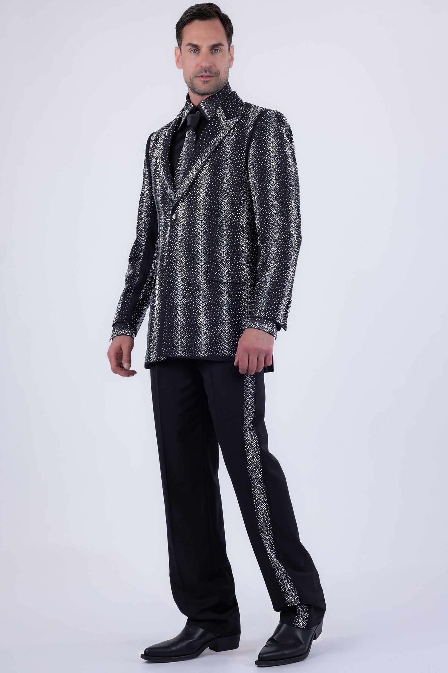 Barabas Men's Rhinestone Geometric Peak Lapel Suit 6ESU12 Charcoal