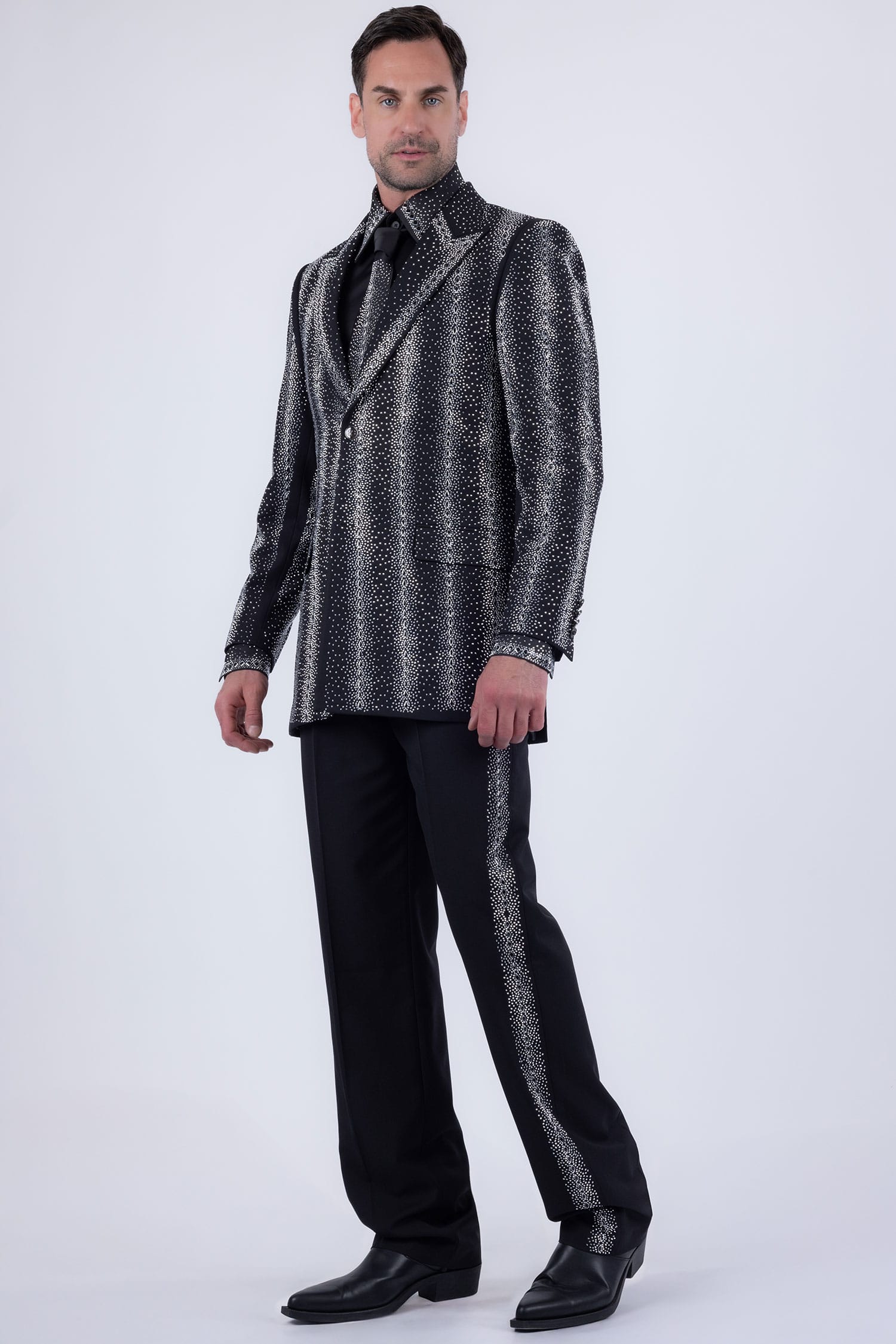Barabas Men's Rhinestone Geometric Peak Lapel Suit 6ESU12 Charcoal
