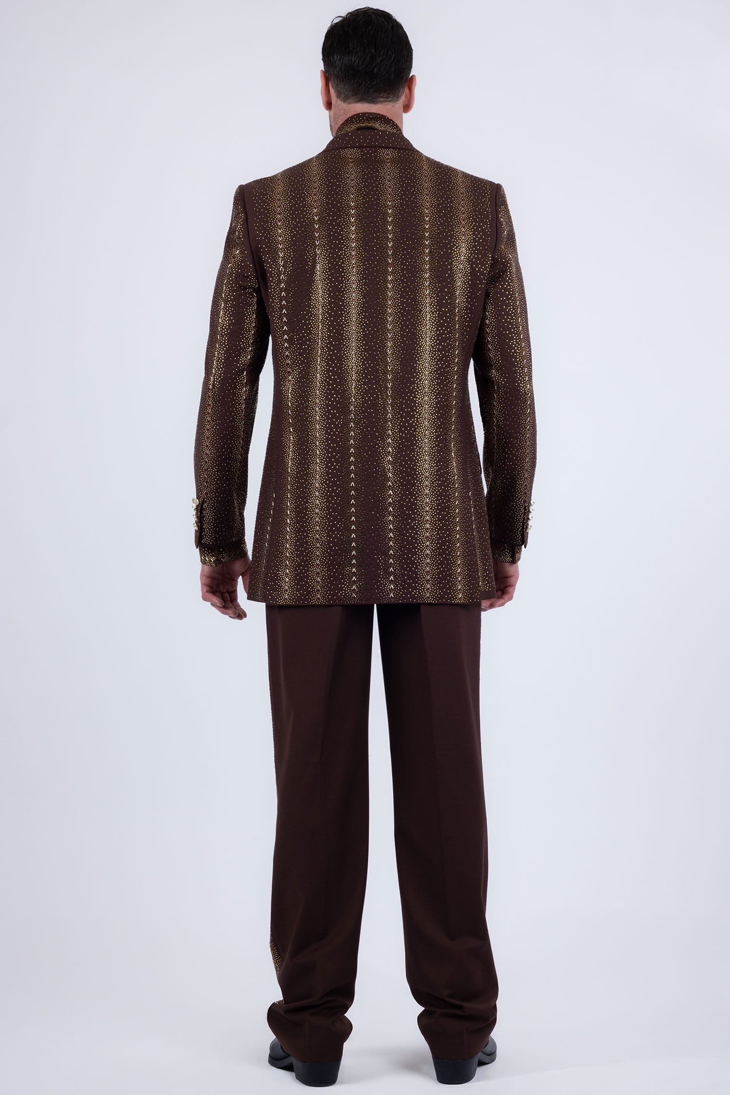 Barabas Men's Rhinestone Geometric Peak Lapel Suit 6ESU12 Brown
