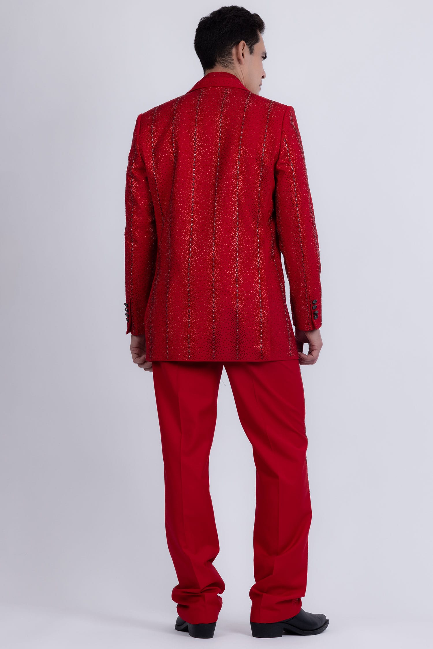Barabas Men's Rhinestone Geometric Peak Lapel Suit 6ESU12 Red