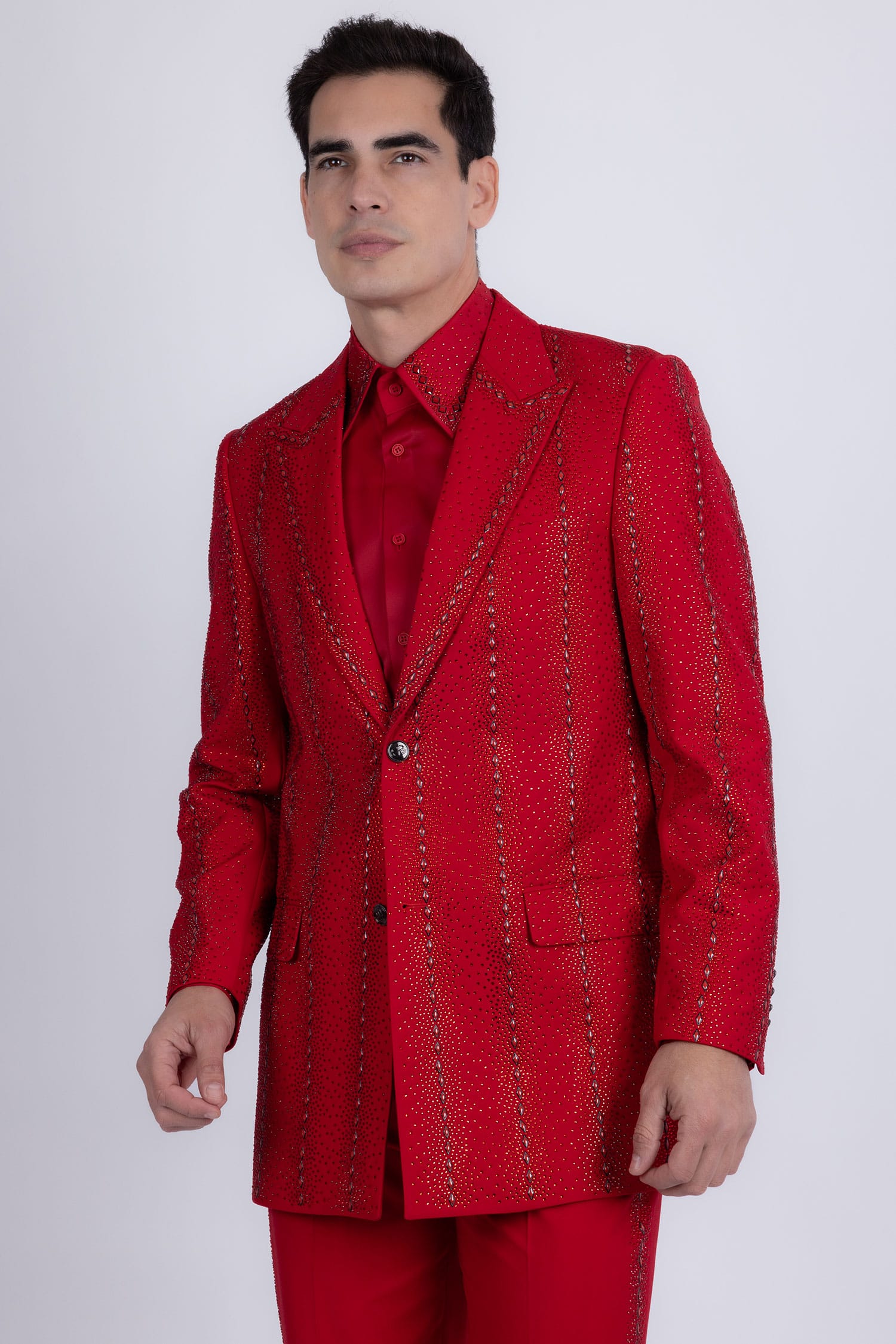 Barabas Men's Rhinestone Geometric Peak Lapel Suit 6ESU12 Red