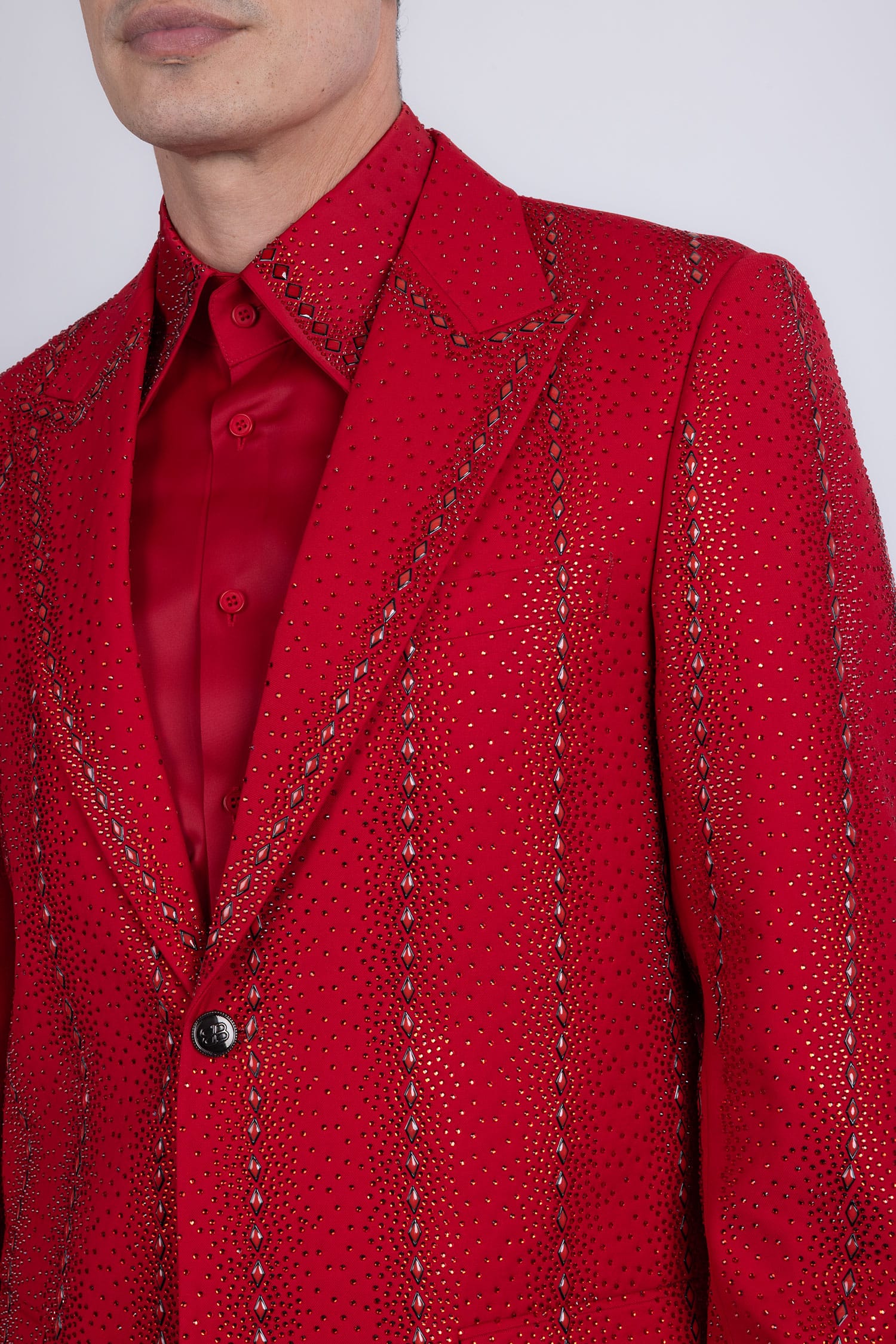 Barabas Men's Rhinestone Geometric Peak Lapel Suit 6ESU12 Red