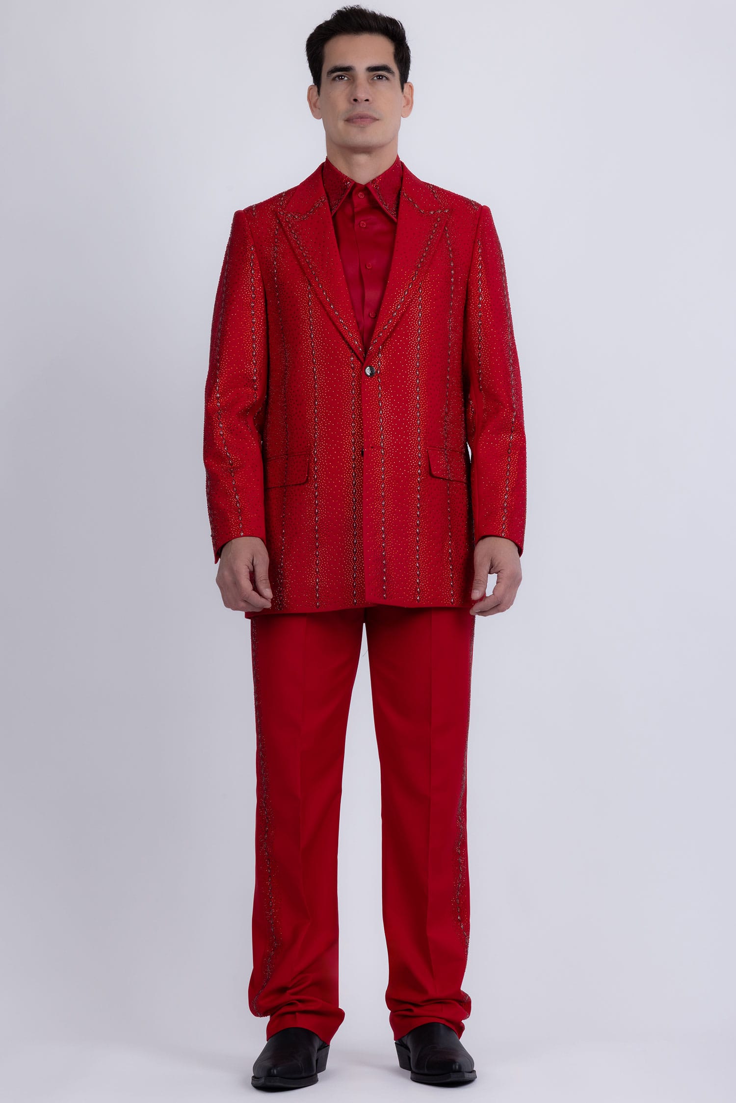 Barabas Men's Rhinestone Geometric Peak Lapel Suit 6ESU12 Red