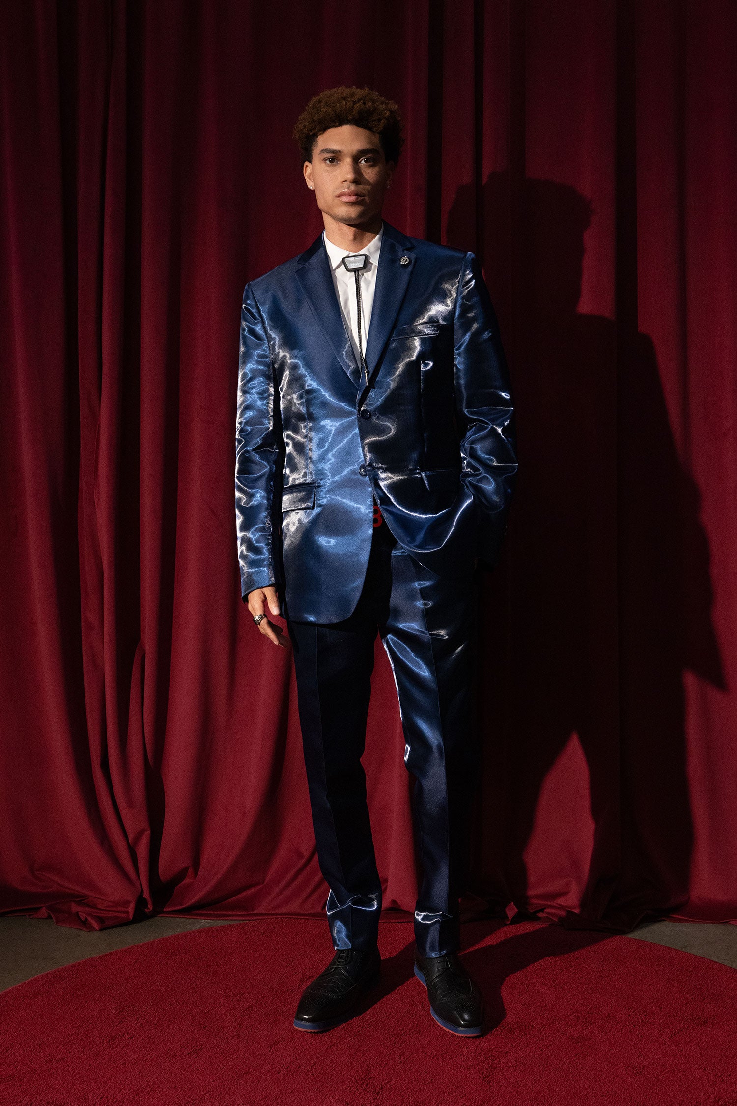 Barabas Men's Shiny Satin Look Notch Shawl Lapel Suit 6ESU15 Blue