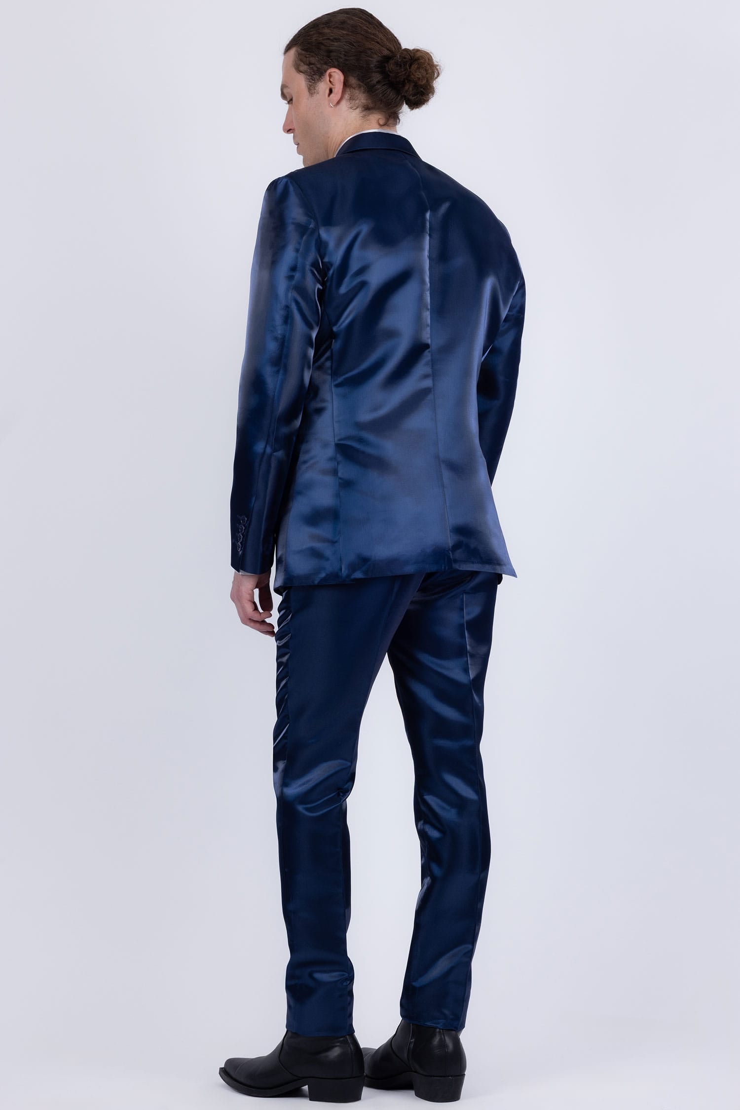 Barabas Men's Shiny Satin Look Notch Shawl Lapel Suit 6ESU15 Blue