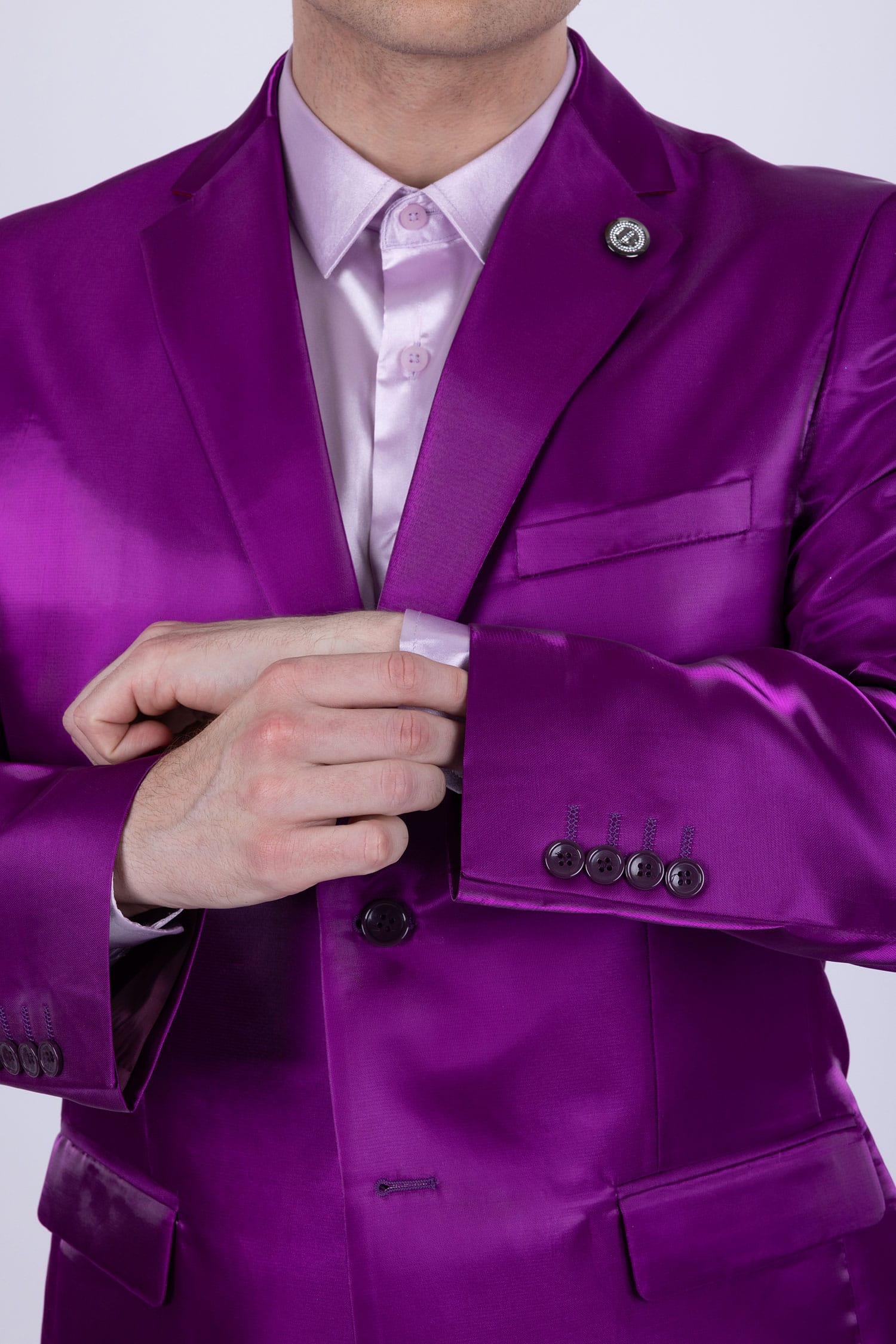 Barabas Men's Shiny Satin Look Notch Shawl Lapel Suit 6ESU15 Purple