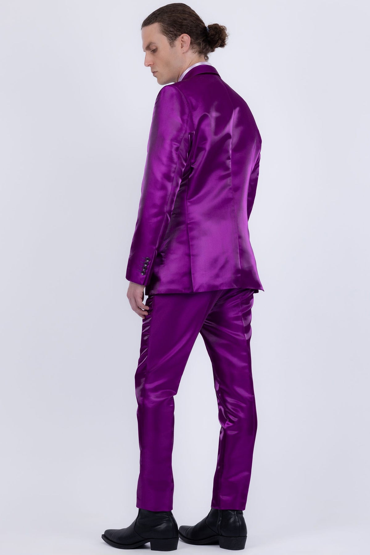 Barabas Men's Shiny Satin Look Notch Shawl Lapel Suit 6ESU15 Purple