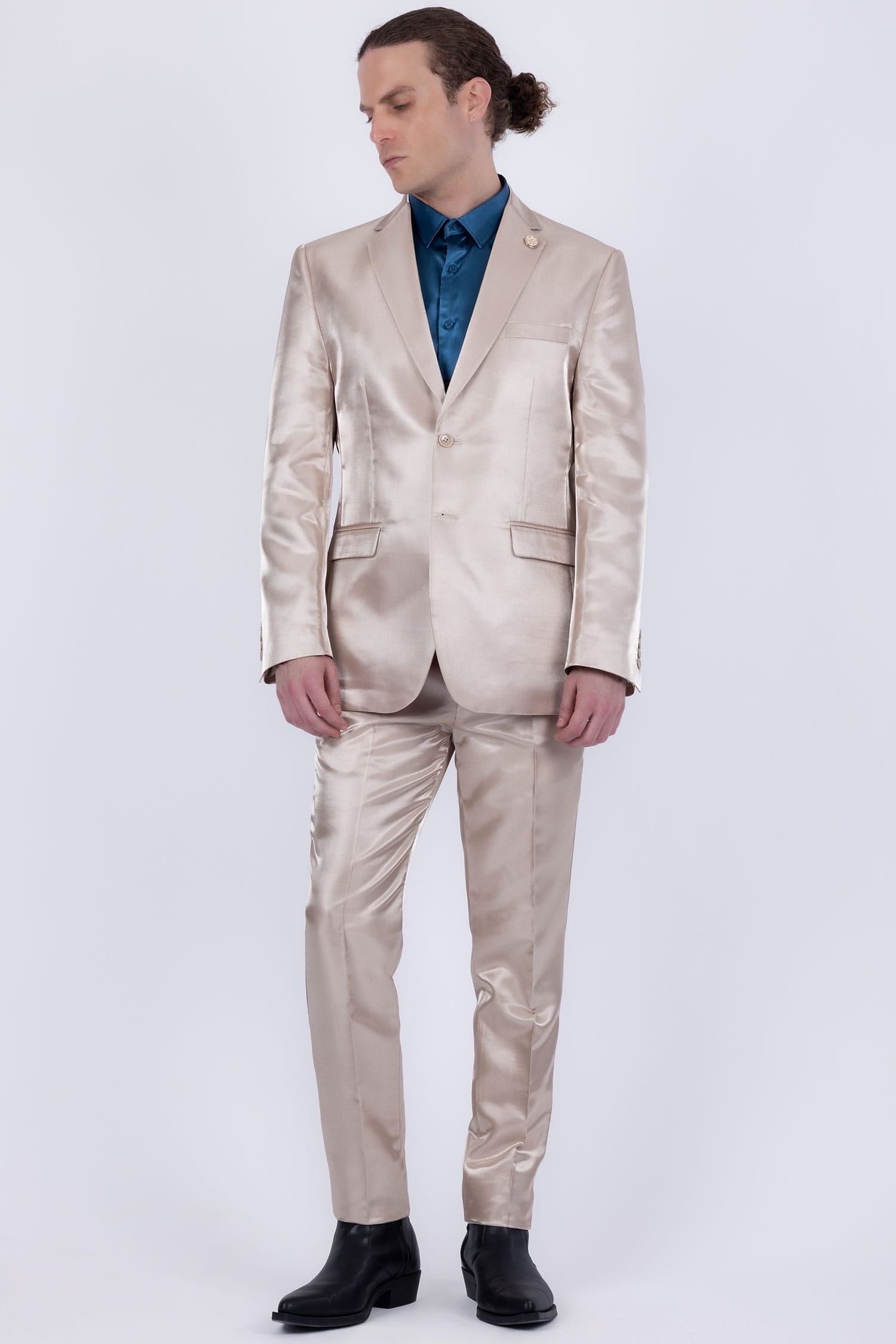 Barabas Men's Shiny Satin Look Notch Shawl Lapel Suit 6ESU15 Tan