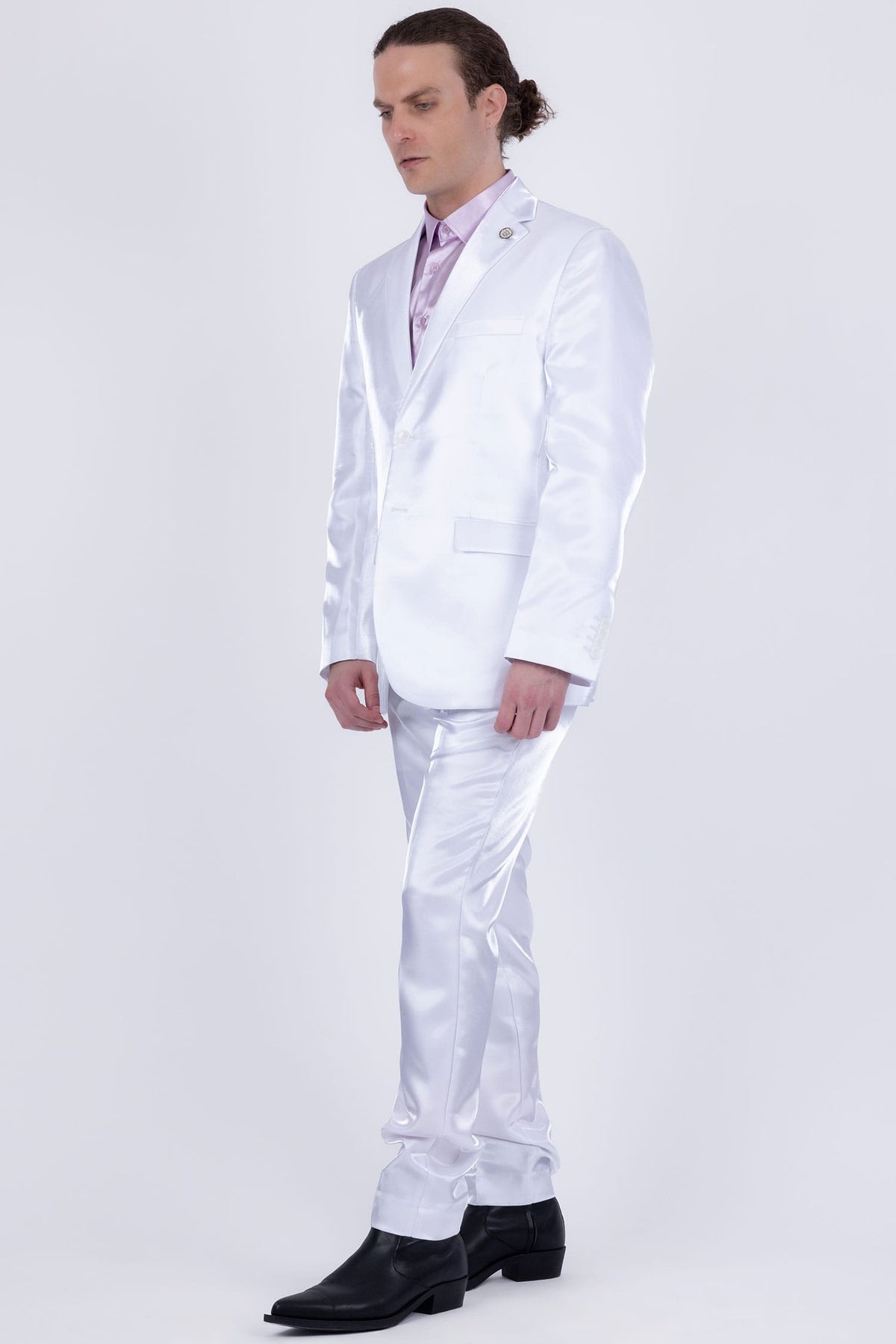 Barabas Men's Shiny Satin Look Notch Shawl Lapel Suit 6ESU15 White