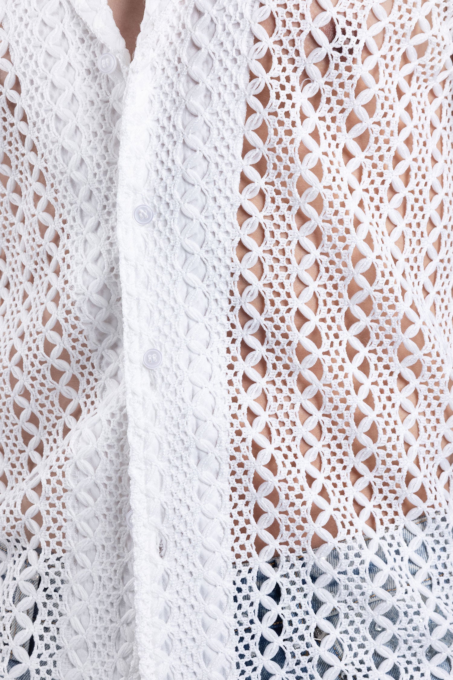 Barabas Men's See Through Knitted Breathable Long Sleeve Shirt 6KNB01 White