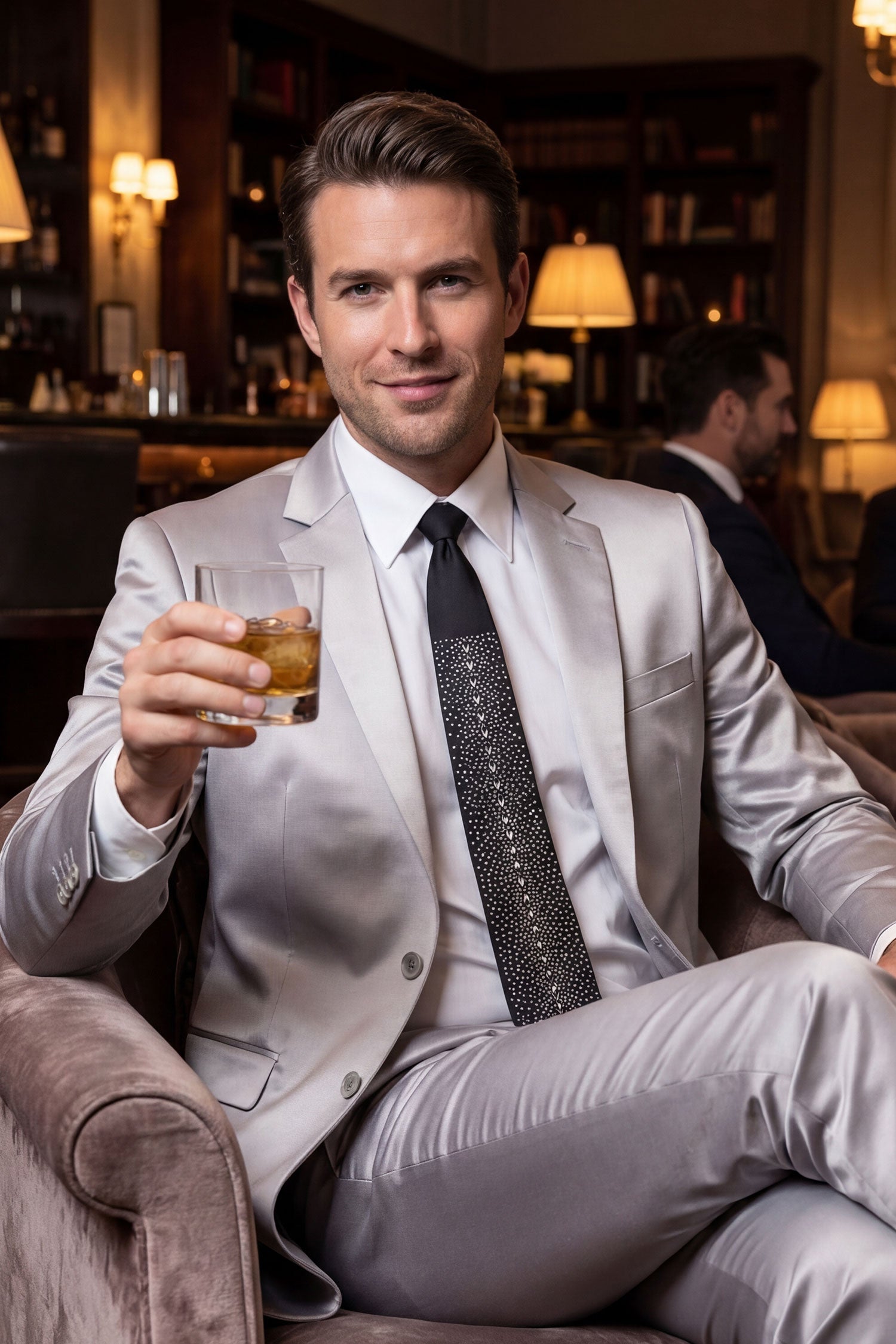 Barabas Men's Rhinestone Shiny Satin Luxury Formal Necktie 6NT01 Black Silver