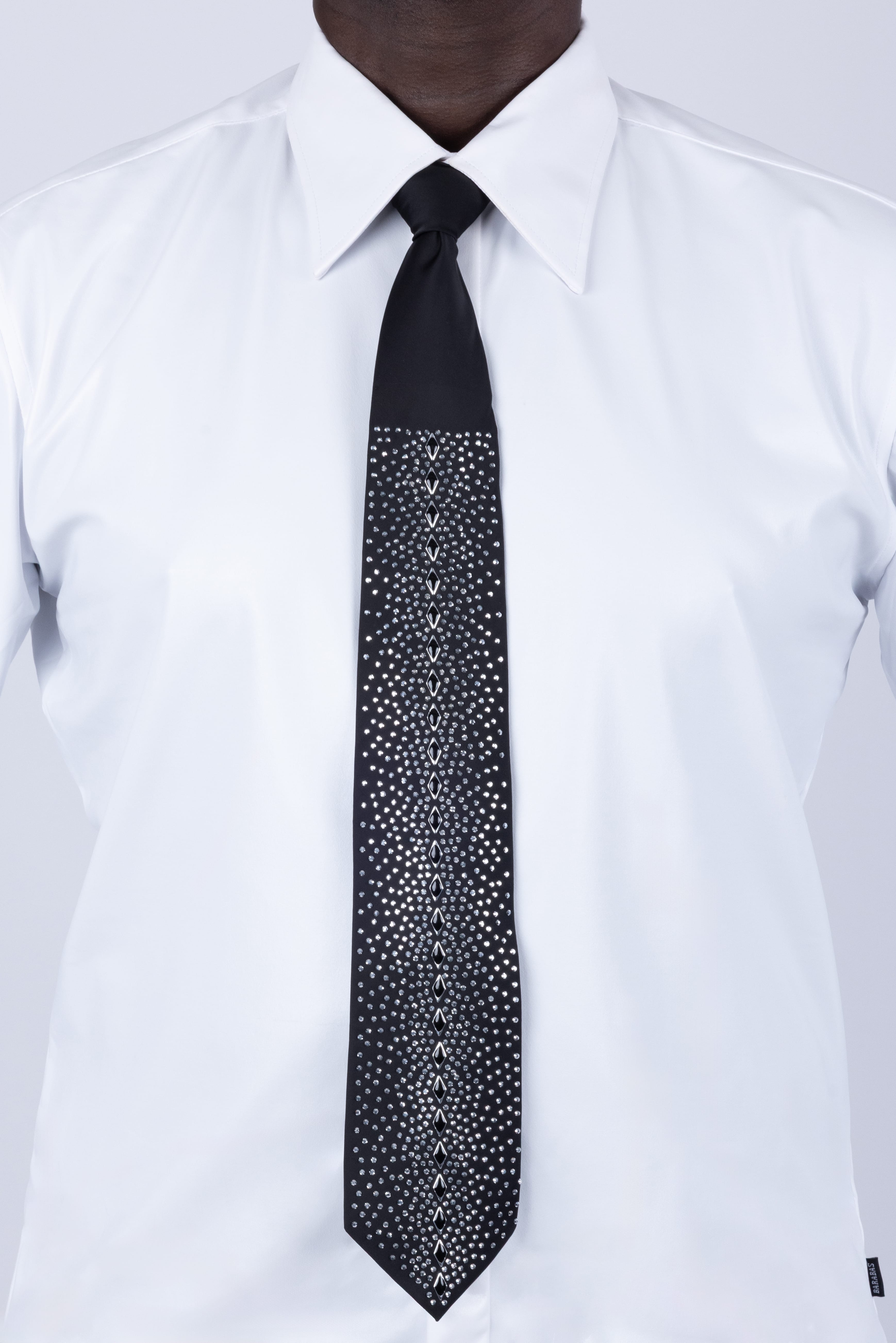 Barabas Men's Rhinestone Shiny Satin Luxury Formal Necktie 6NT01 Black Silver