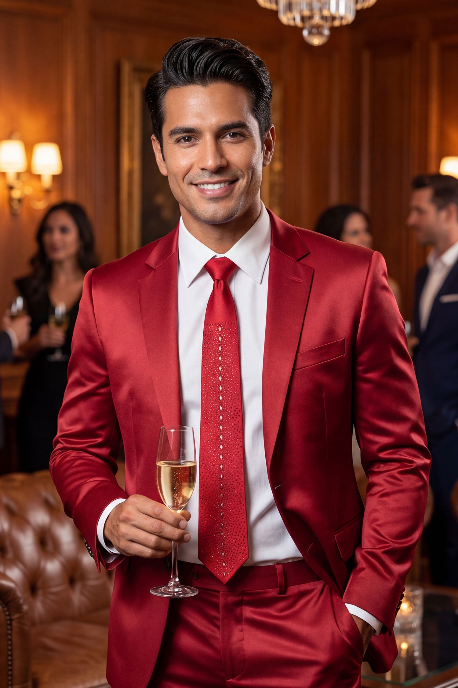 Barabas Men's Rhinestone Shiny Satin Luxury Formal Necktie 6NT01 Red