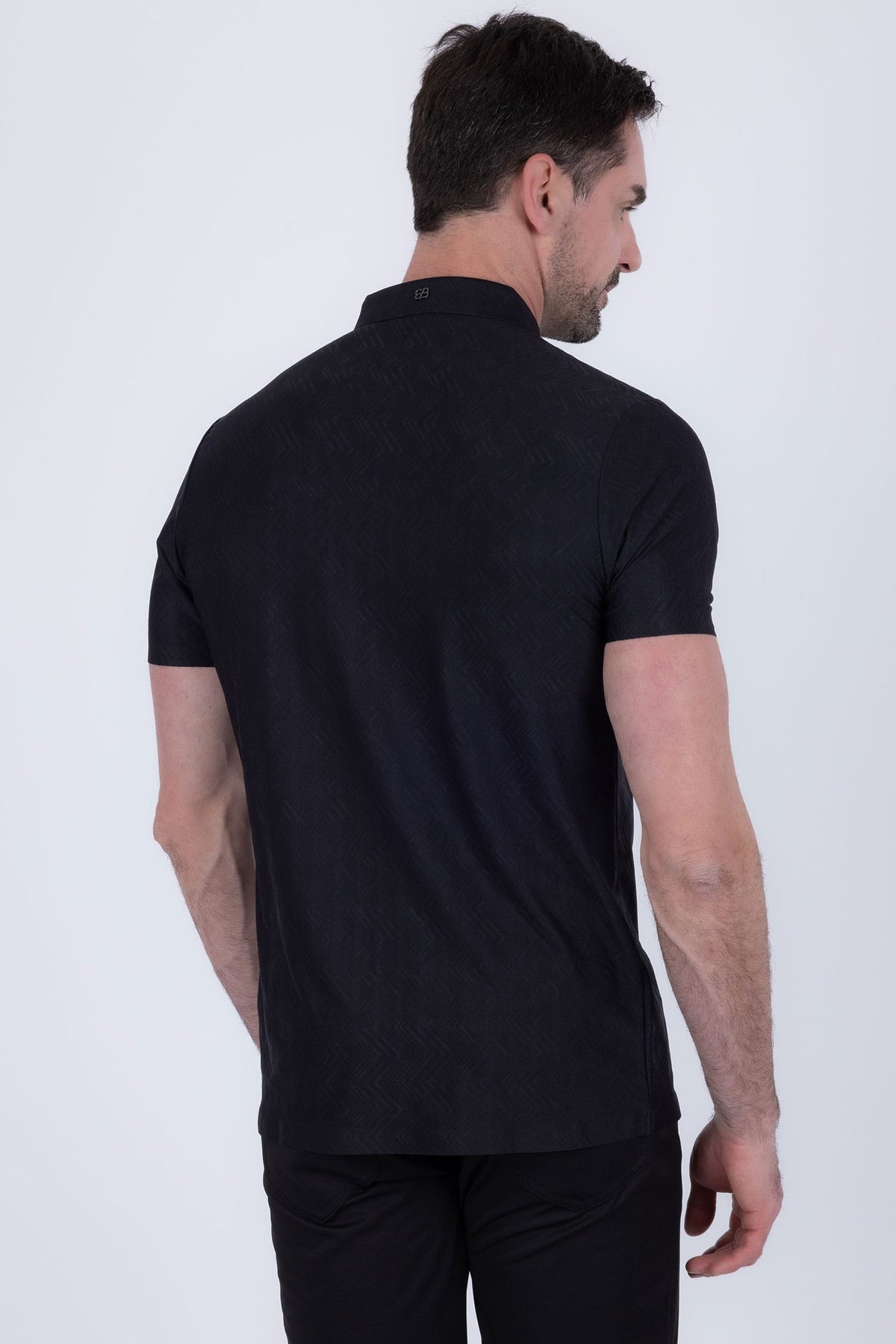 Barabas Men's Solid Color Geometric Stretch Polo Shirts 6P02 Black
