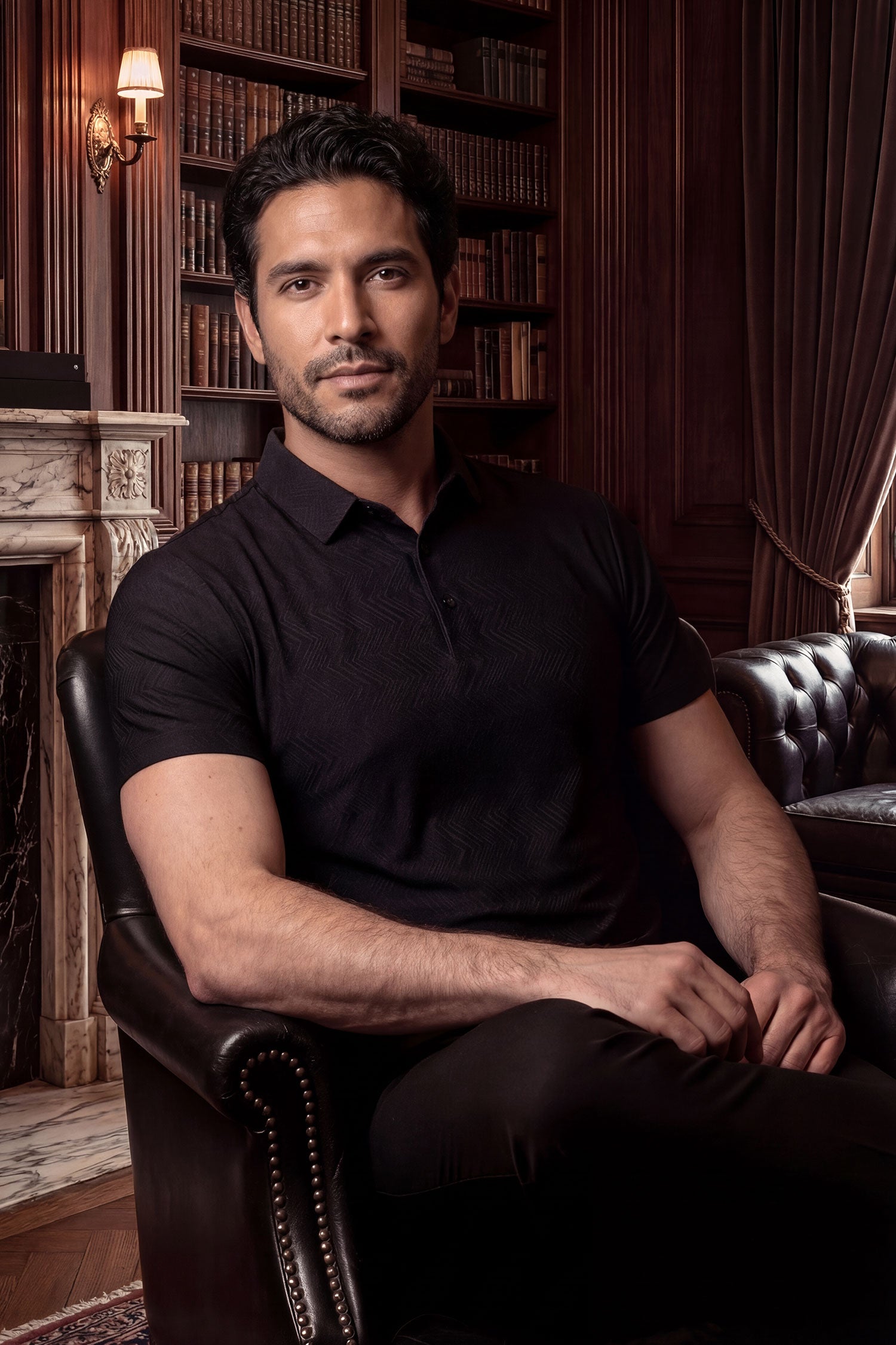 Barabas Men's Solid Color Geometric Stretch Polo Shirts 6P02 Black Beauty