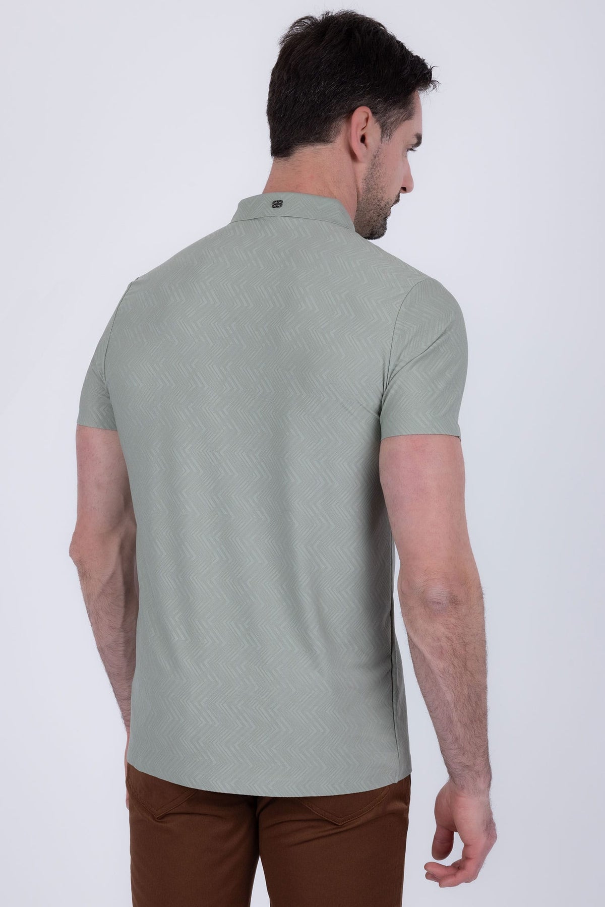 Barabas Men's Solid Color Geometric Stretch Polo Shirts 6P02 Olive