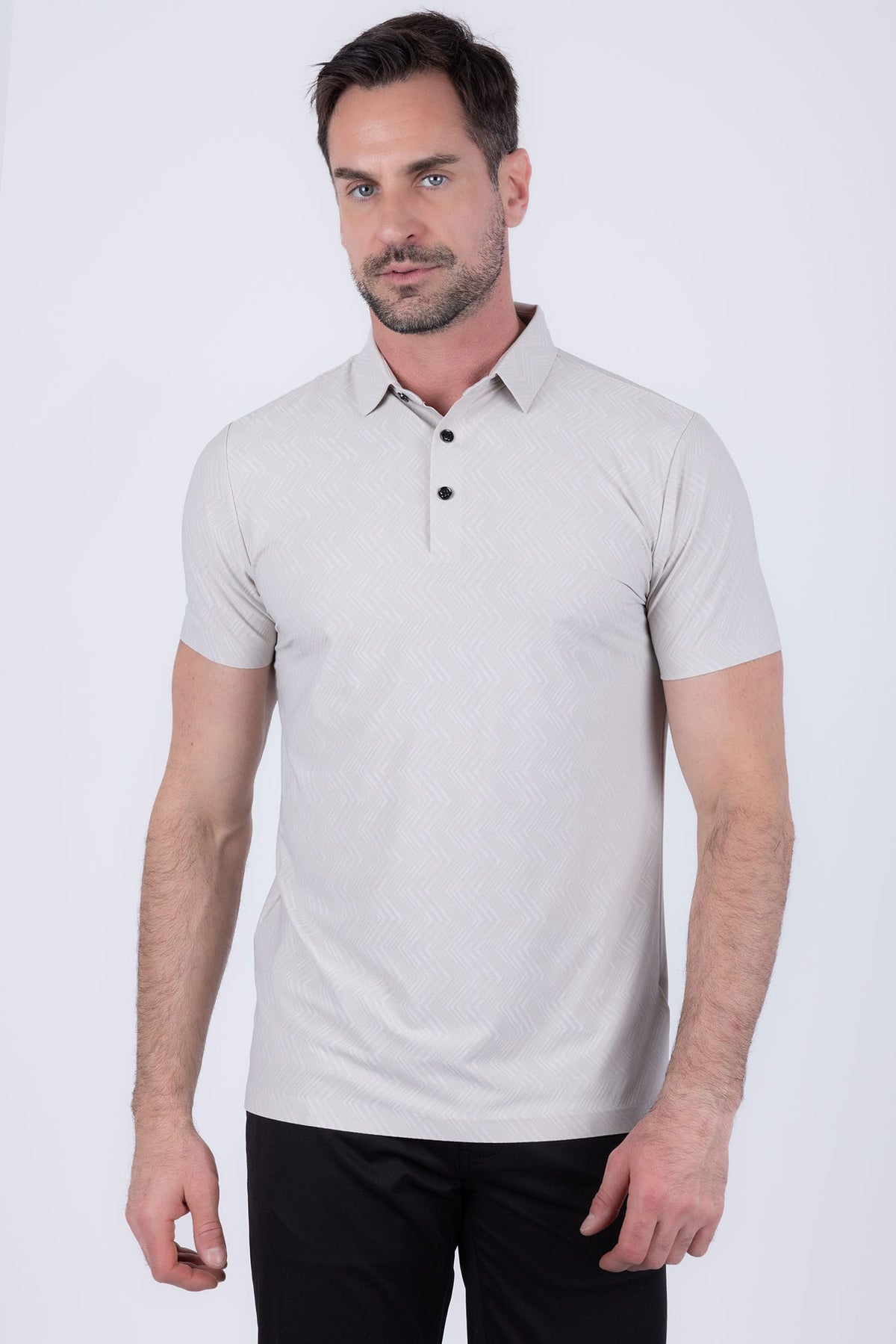 Barabas Men's Solid Color Geometric Stretch Polo Shirts 6P02 Sand