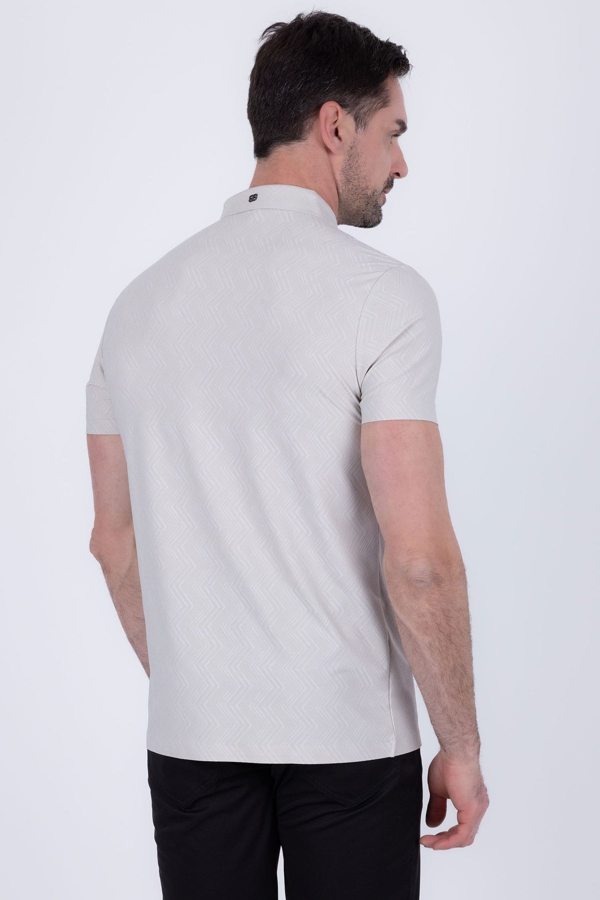 Barabas Men's Solid Color Geometric Stretch Polo Shirts 6P02 Beige