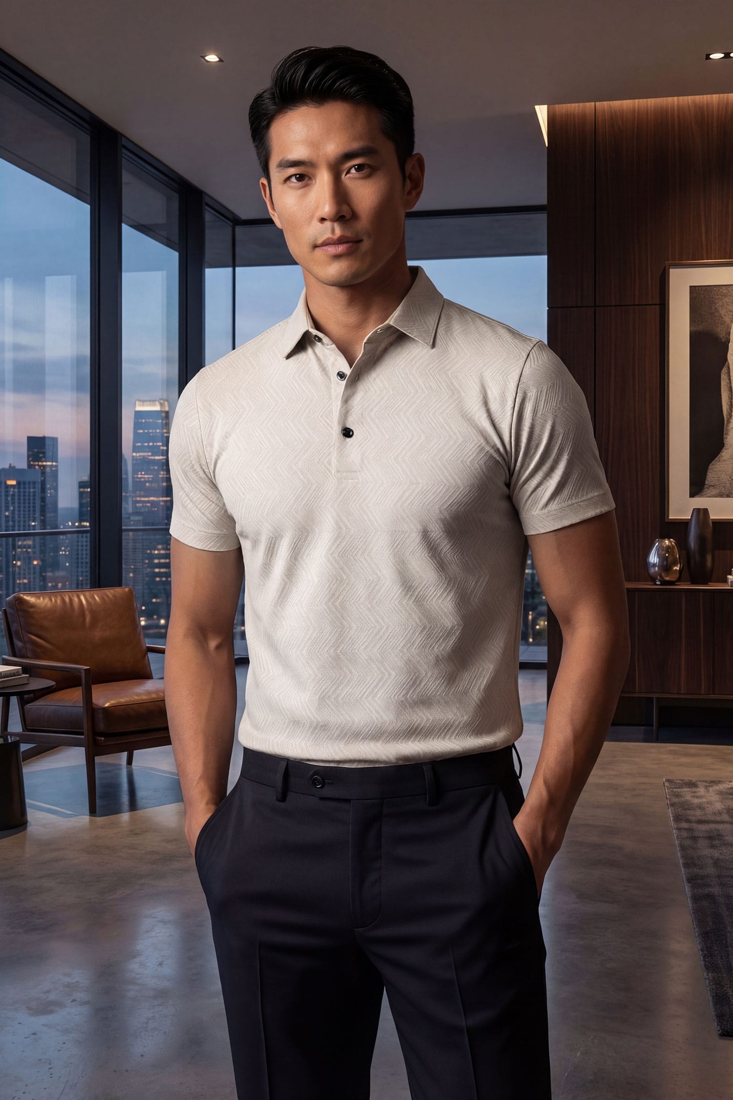 Barabas Men's Solid Color Geometric Stretch Polo Shirts 6P02 Sand