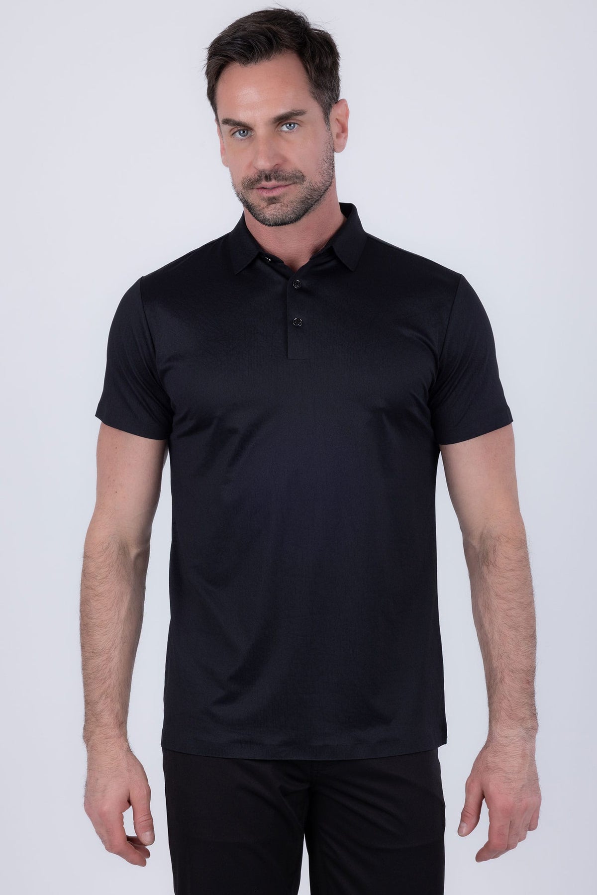Barabas Men's Solid Color Geometric Stretch Polo Shirts 6P03 Black