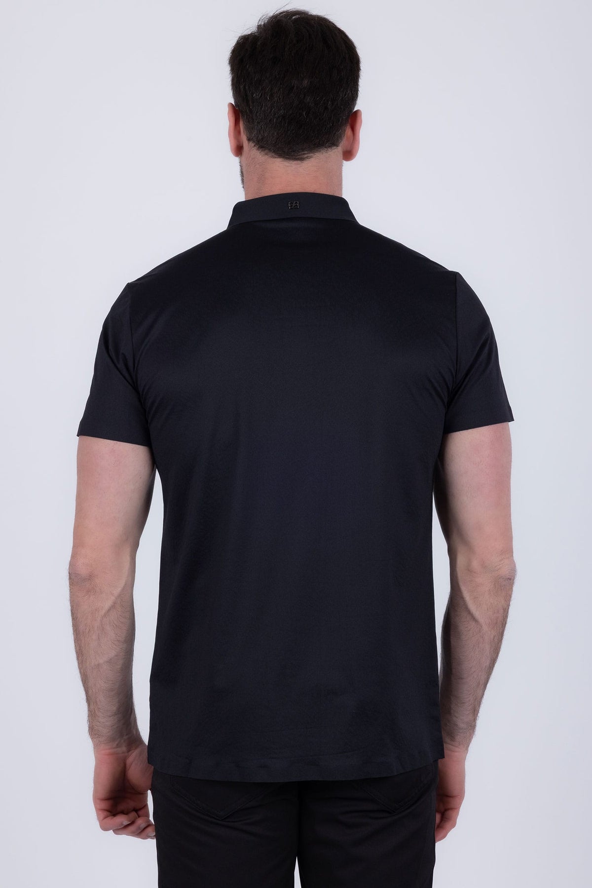 Barabas Men's Solid Color Geometric Stretch Polo Shirts 6P03 Black