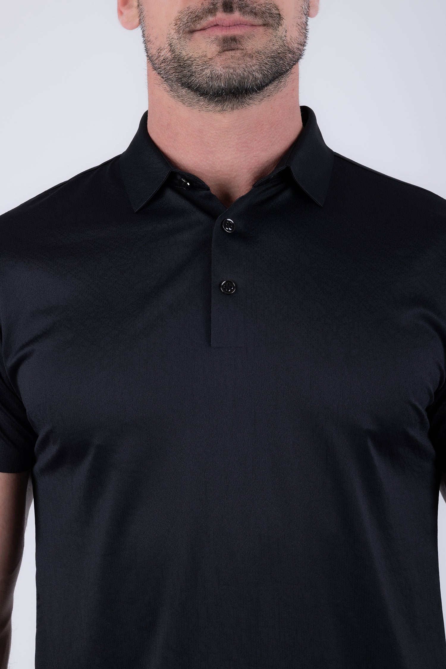 Barabas Men's Solid Color Geometric Stretch Polo Shirts 6P03 Black