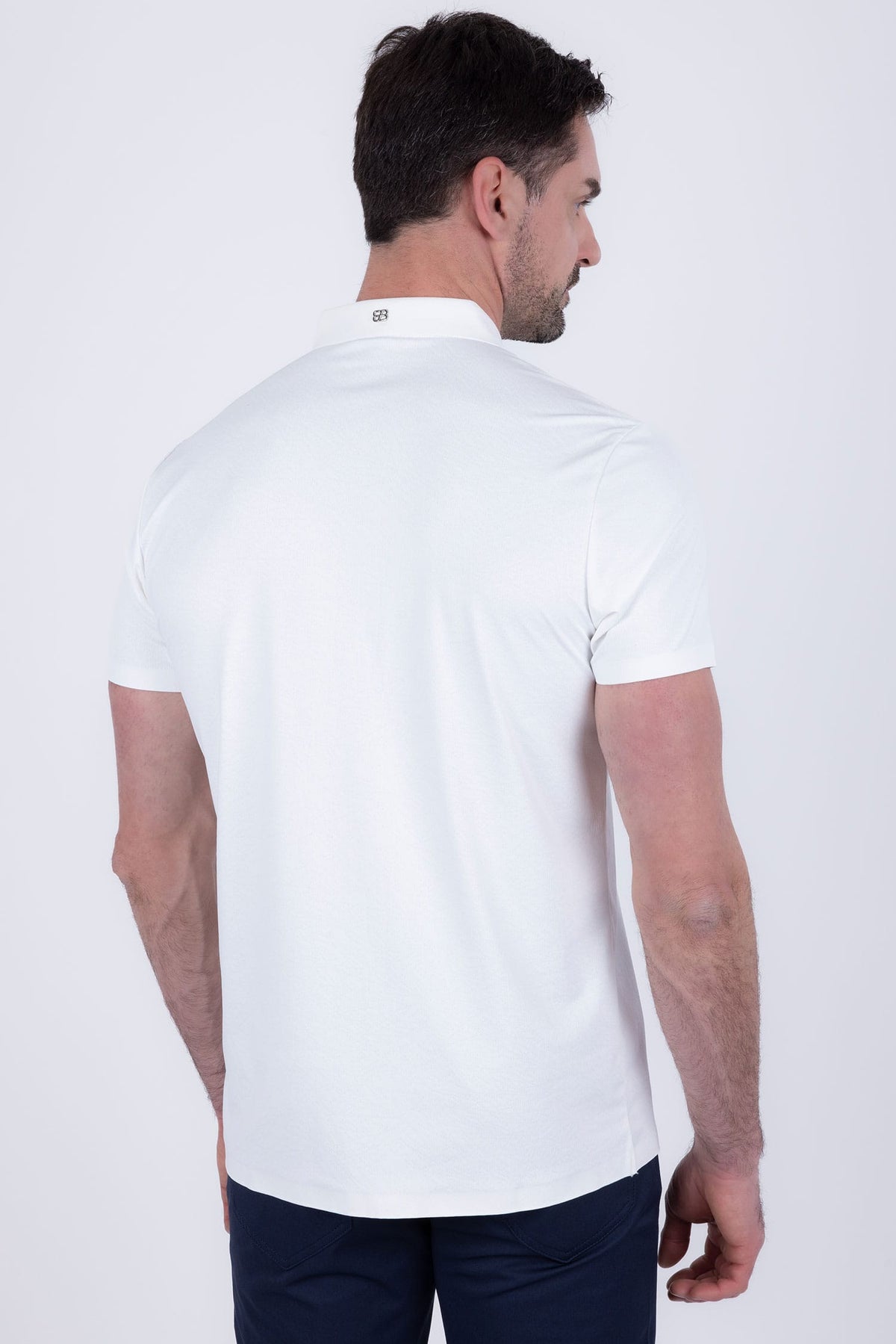 Barabas Men's Solid Color Geometric Stretch Polo Shirts 6P03 Off White