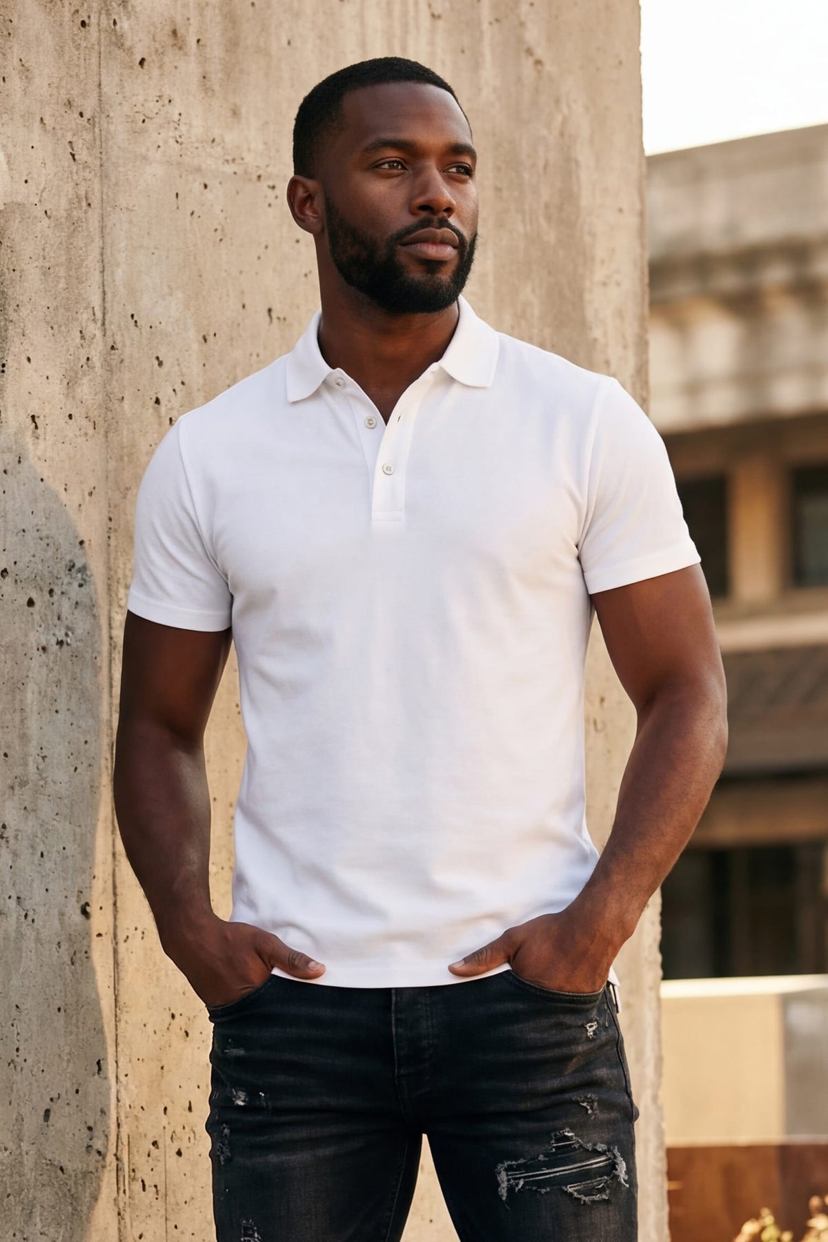 Barabas Men's Solid Color Geometric Stretch Polo Shirts 6P03 Bright White