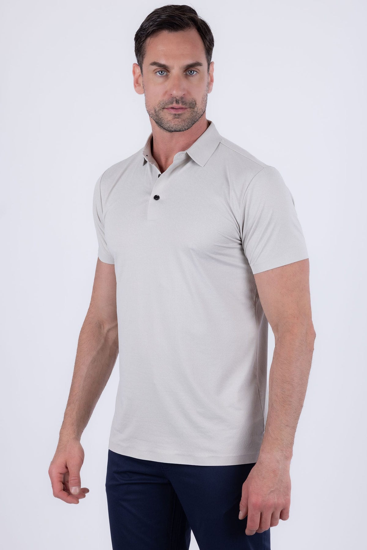 Barabas Men's Solid Color Geometric Stretch Polo Shirts 6P03 Harbor Mist