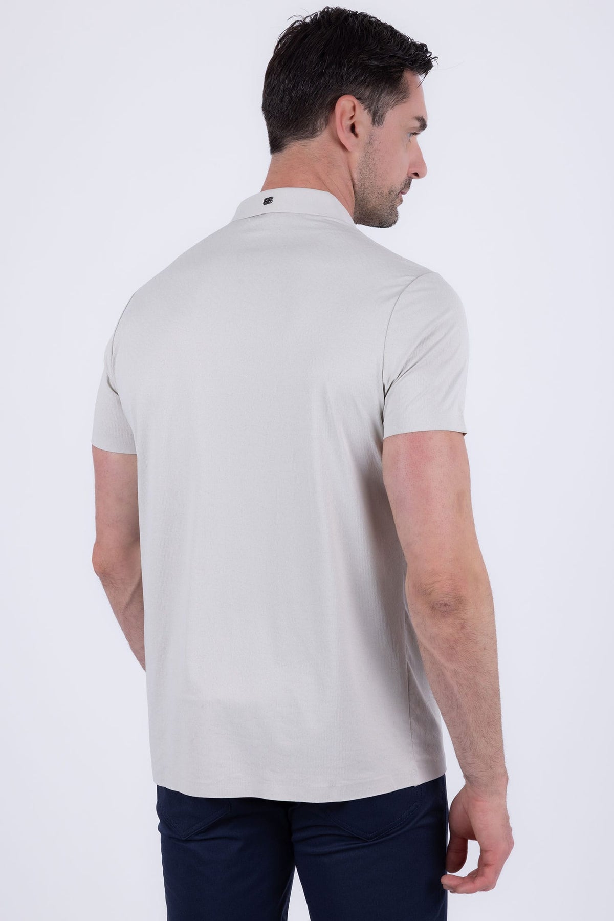 Barabas Men's Solid Color Geometric Stretch Polo Shirts 6P03 Harbor Mist
