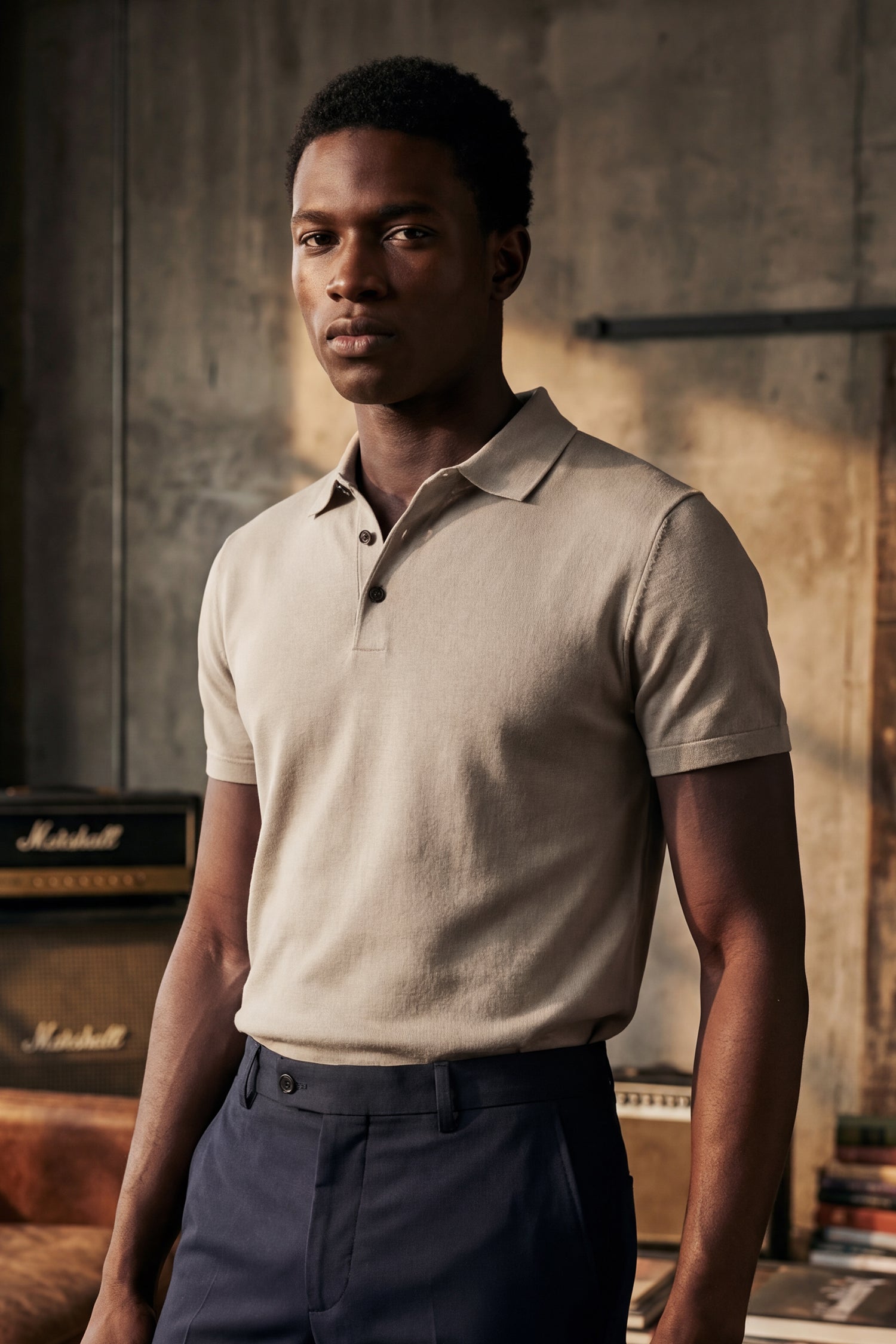 Barabas Men's Solid Color Geometric Stretch Polo Shirts 6P03 Harbor Mist