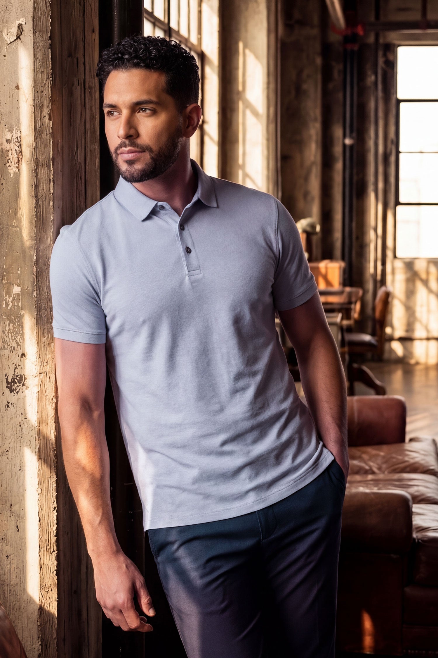 Barabas Men's Solid Color Geometric Stretch Polo Shirts 6P03 Windsurfer