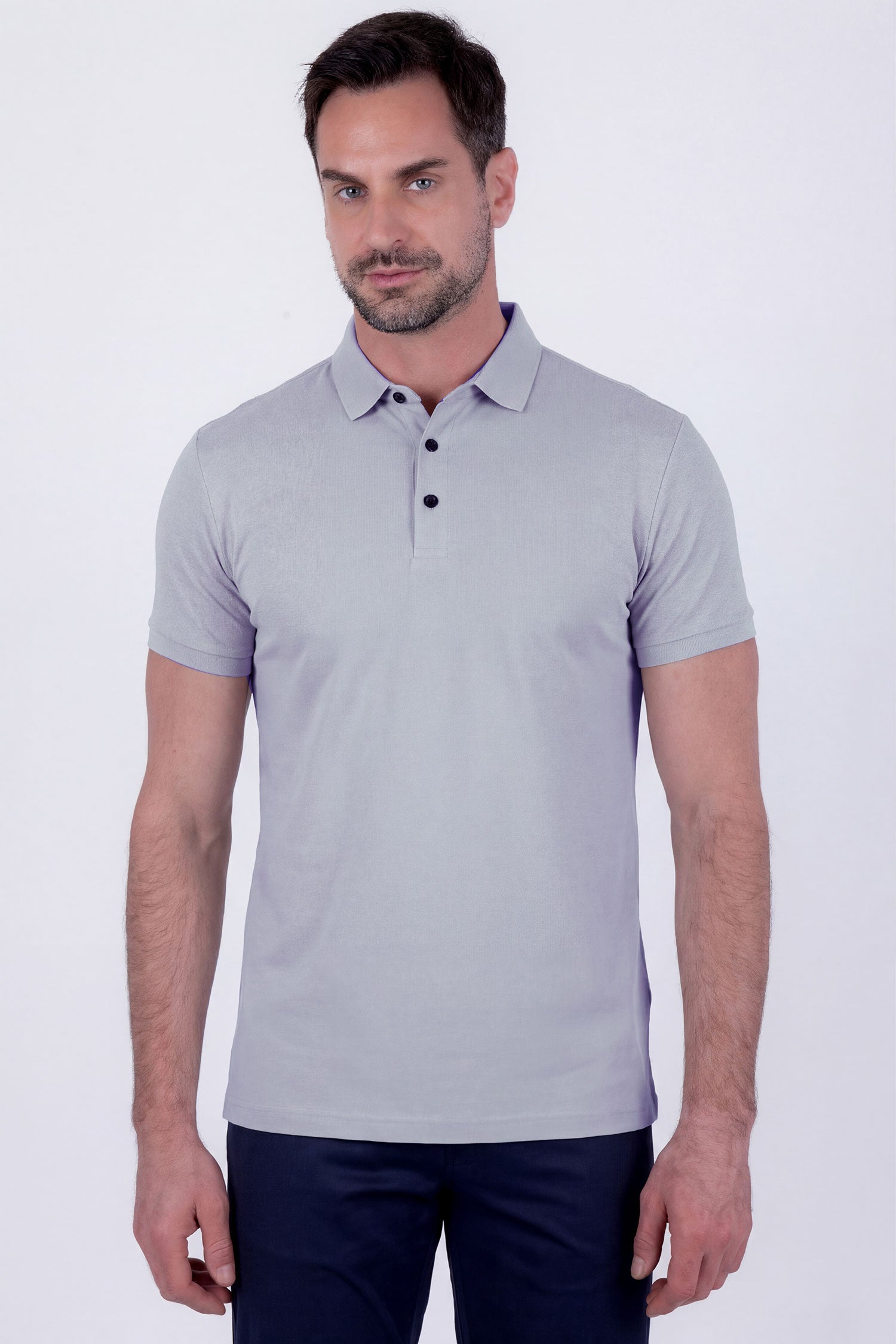 Barabas Men's Solid Color Geometric Stretch Polo Shirts 6P03 Grey
