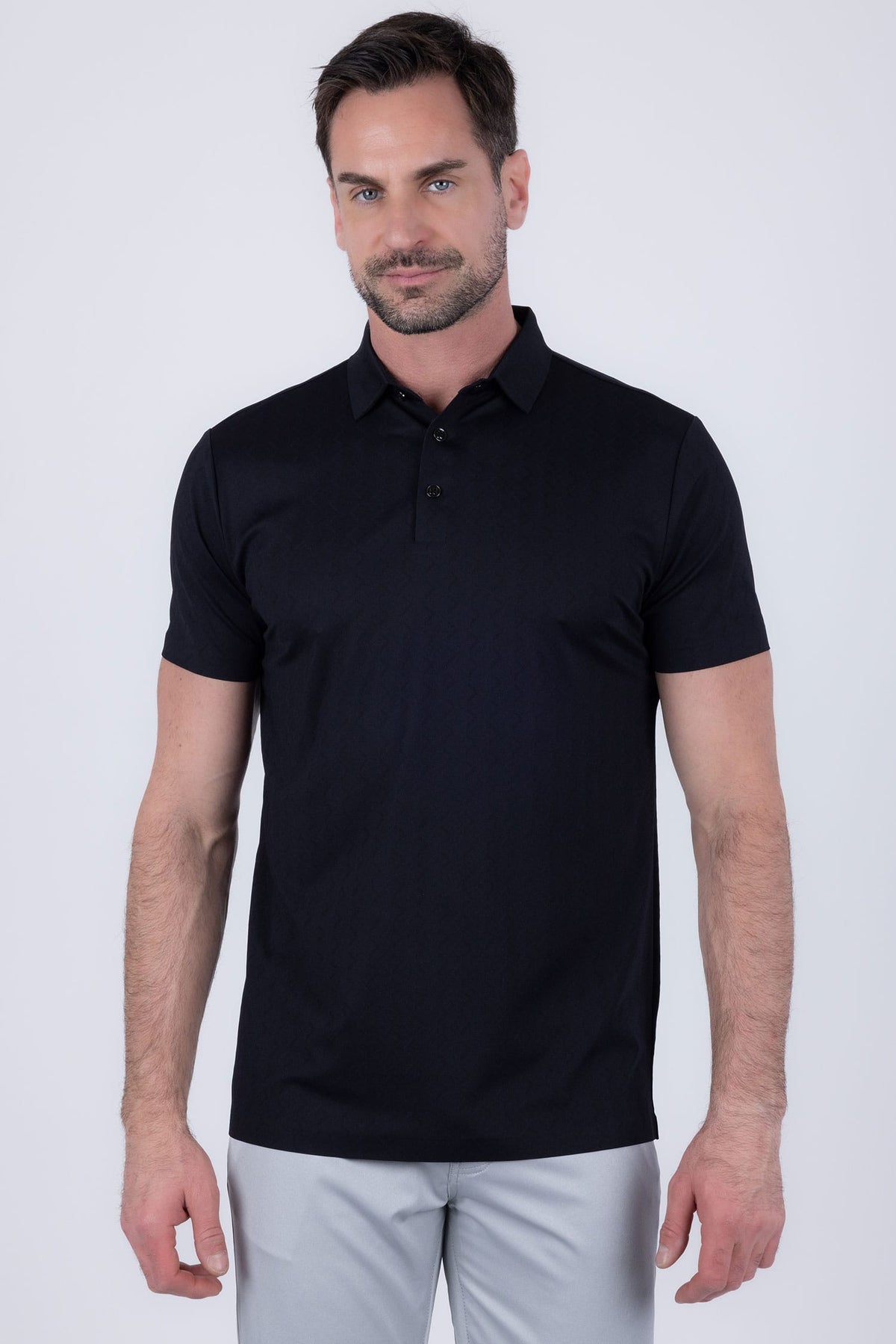 Barabas Men's Solid Color Geometric Stretch Polo Shirts 6P04 #Color_Black Beauty