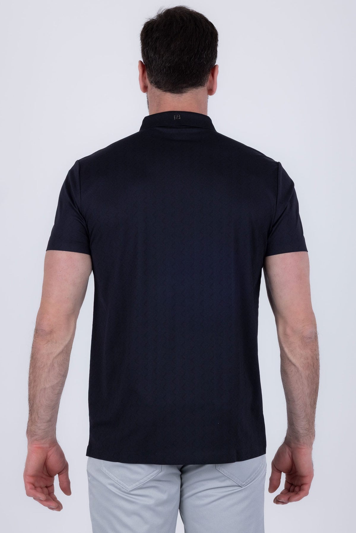 Barabas Men's Solid Color Geometric Stretch Polo Shirts 6P04 #Color_Black Beauty