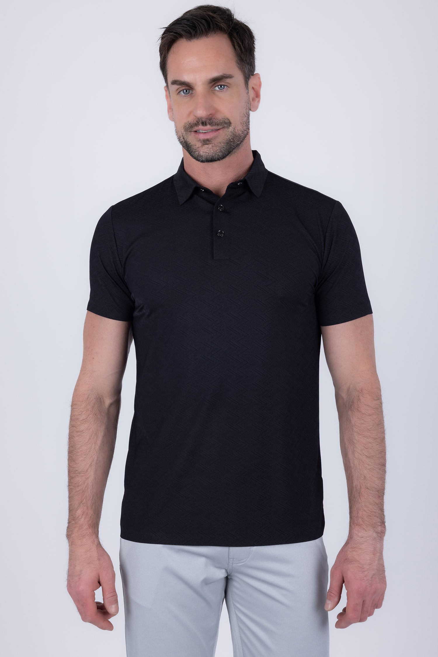 Barabas Men's Solid Color Geometric Stretch Polo Shirts 6P05 Black