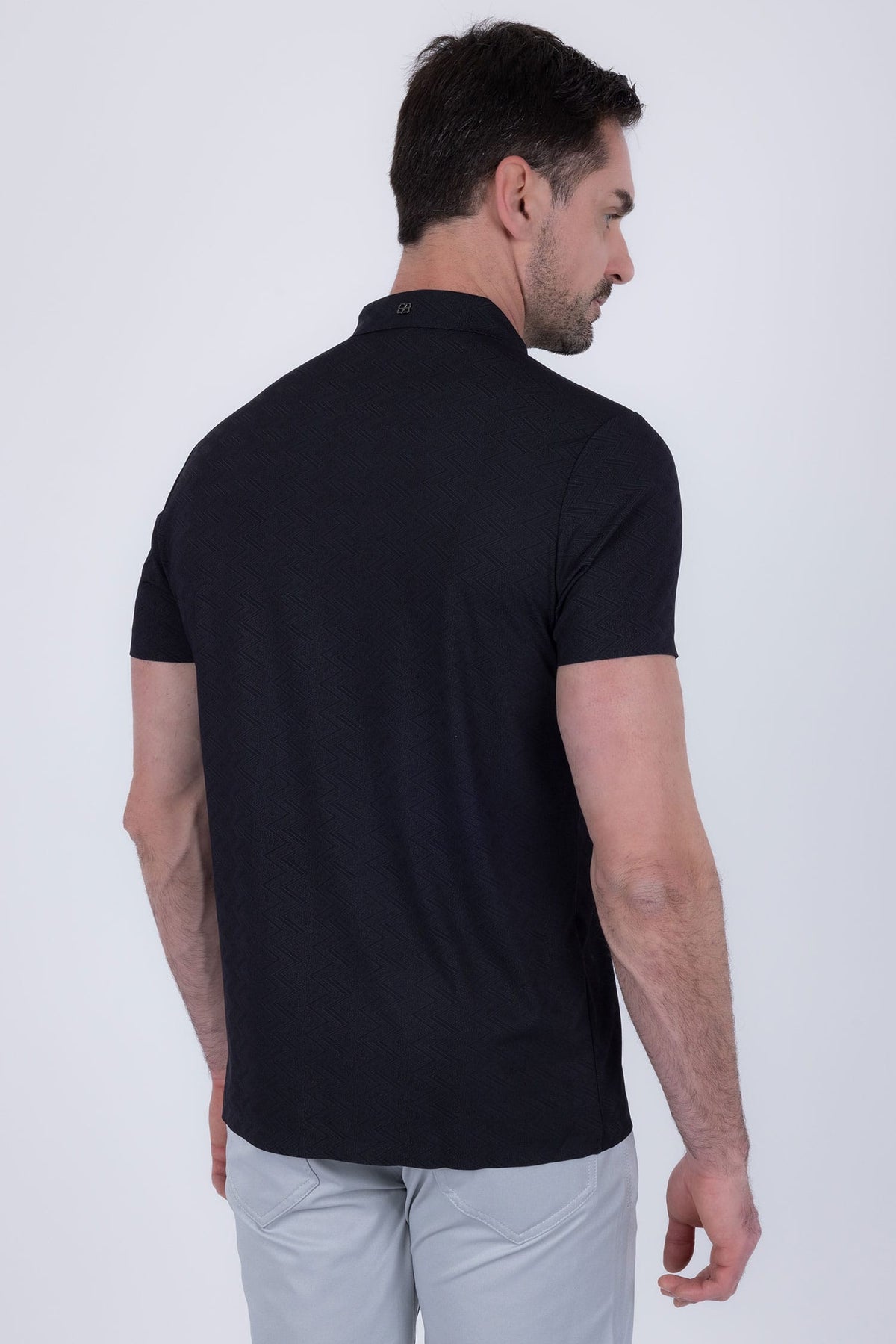 Barabas Men's Solid Color Geometric Stretch Polo Shirts 6P05 Black