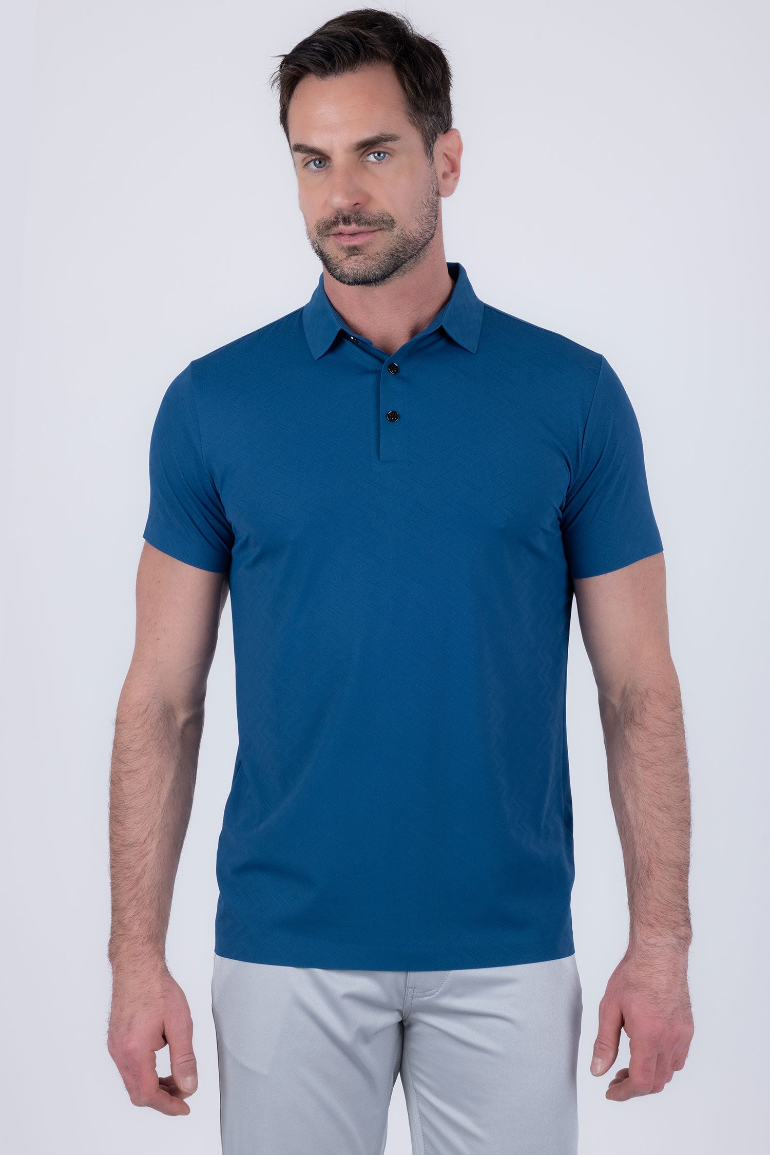 Barabas Men's Solid Color Geometric Stretch Polo Shirts 6P05 Blue
