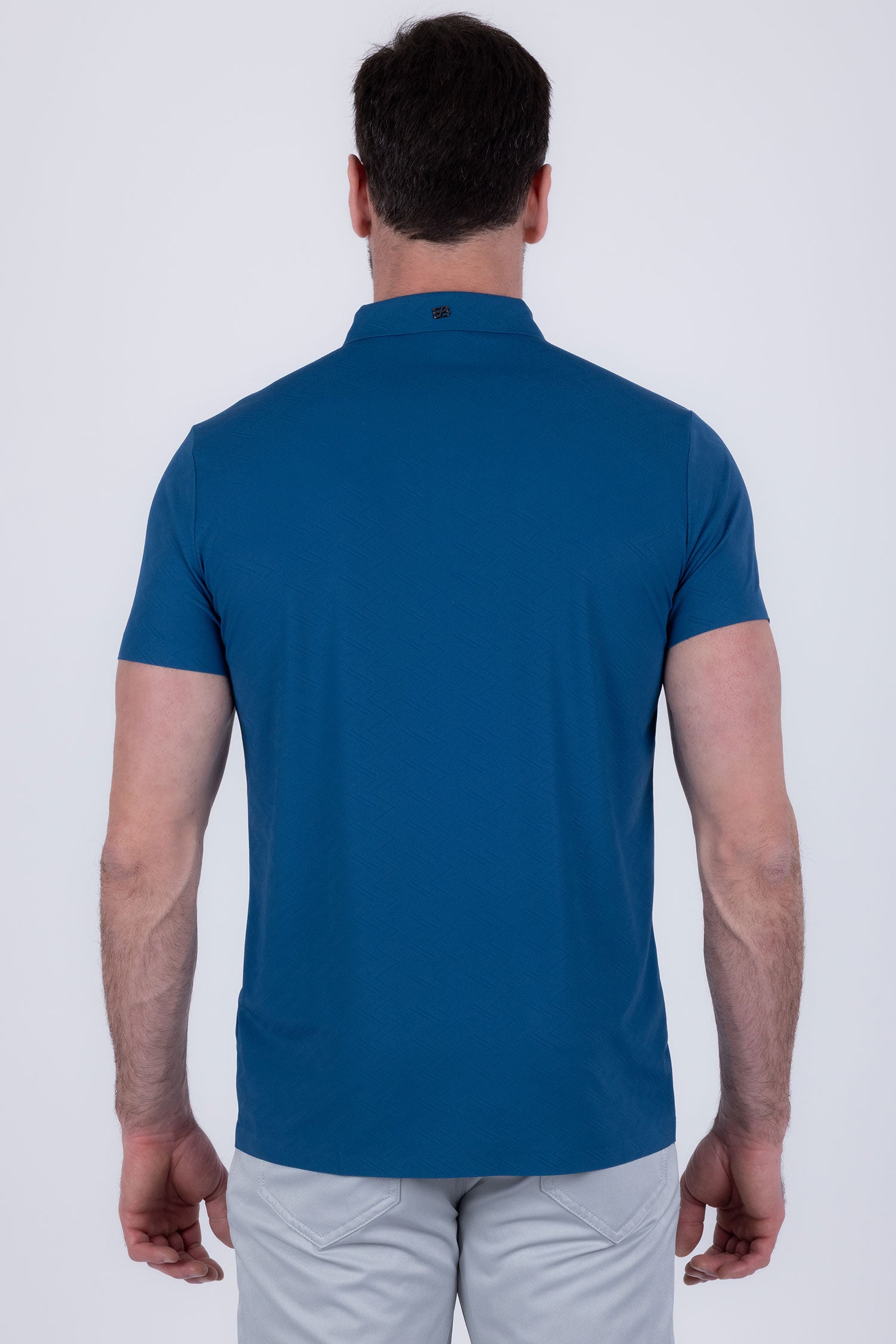 Barabas Men's Solid Color Geometric Stretch Polo Shirts 6P05 Coral