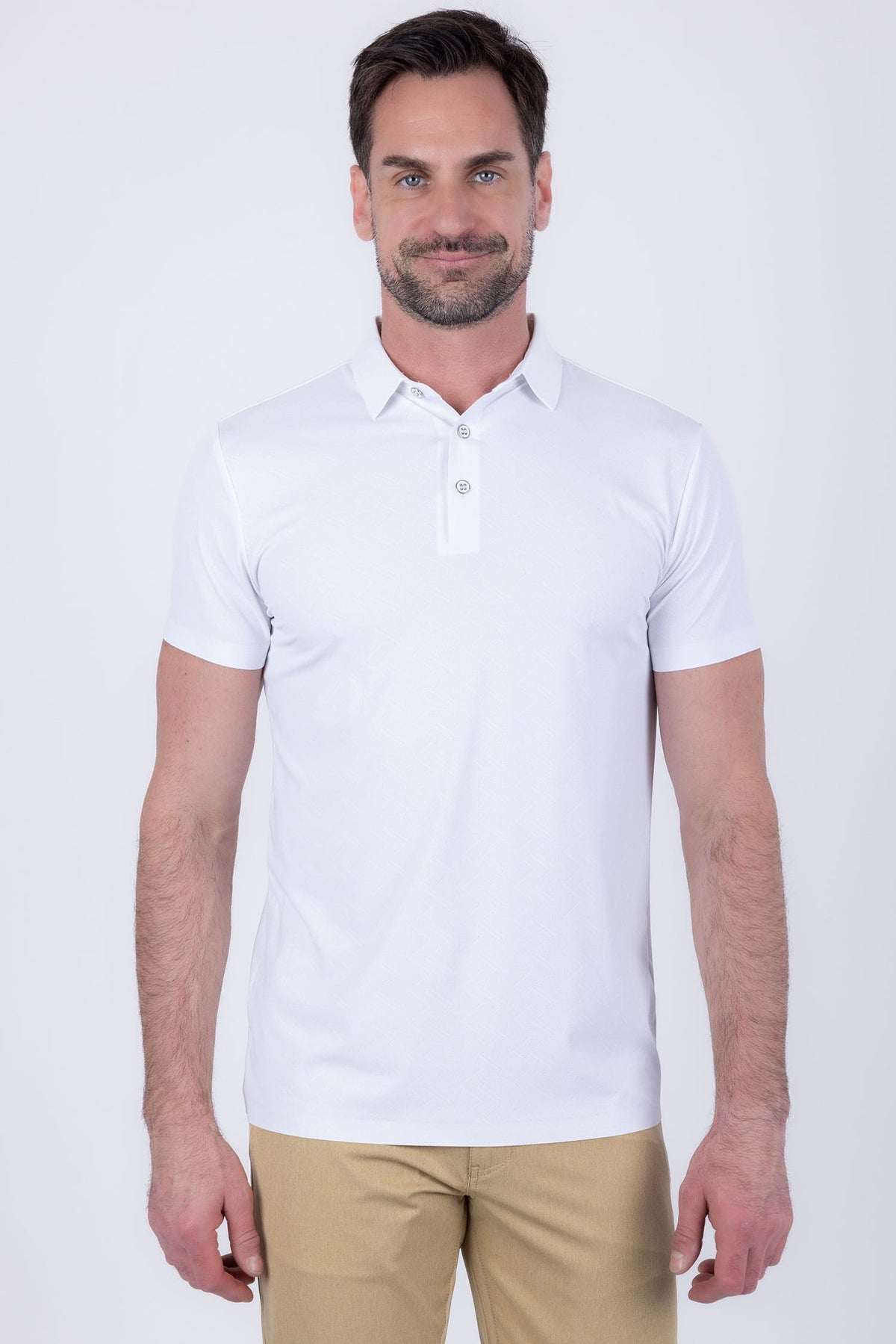 Barabas Men's Solid Color Geometric Stretch Polo Shirts 6P05 White