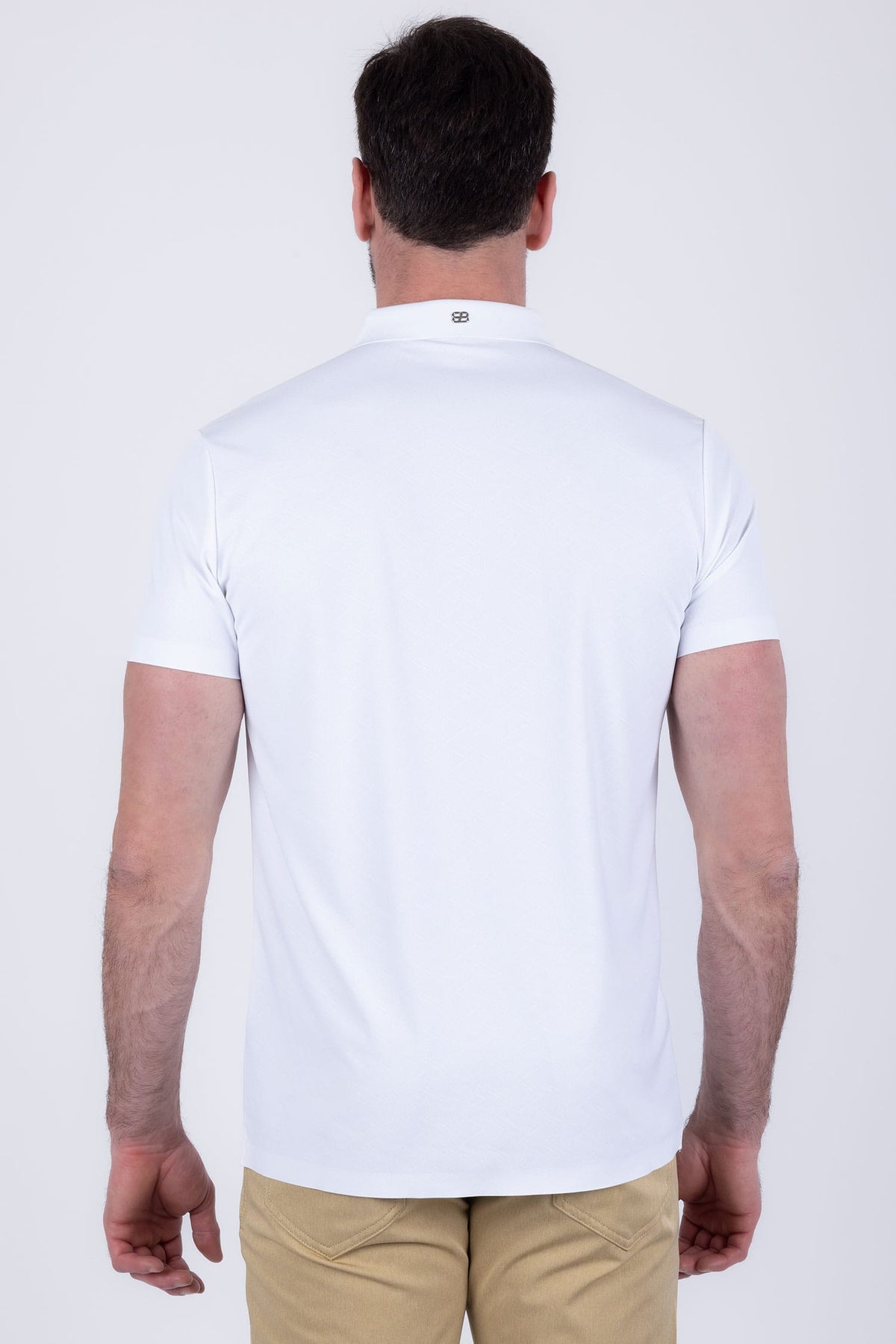 Barabas Men's Solid Color Geometric Stretch Polo Shirts 6P05 Bright White