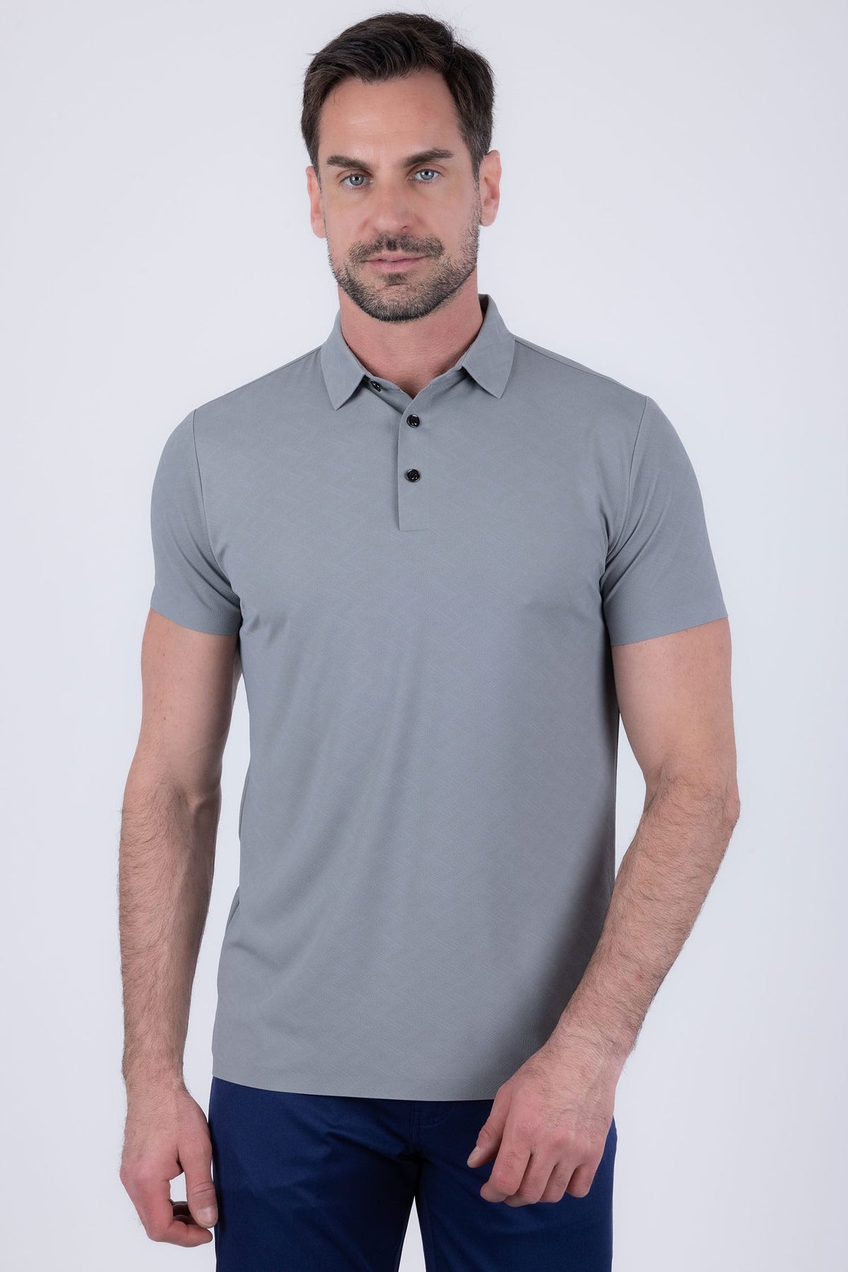 Barabas Men's Solid Color Geometric Stretch Polo Shirts 6P05 Silver