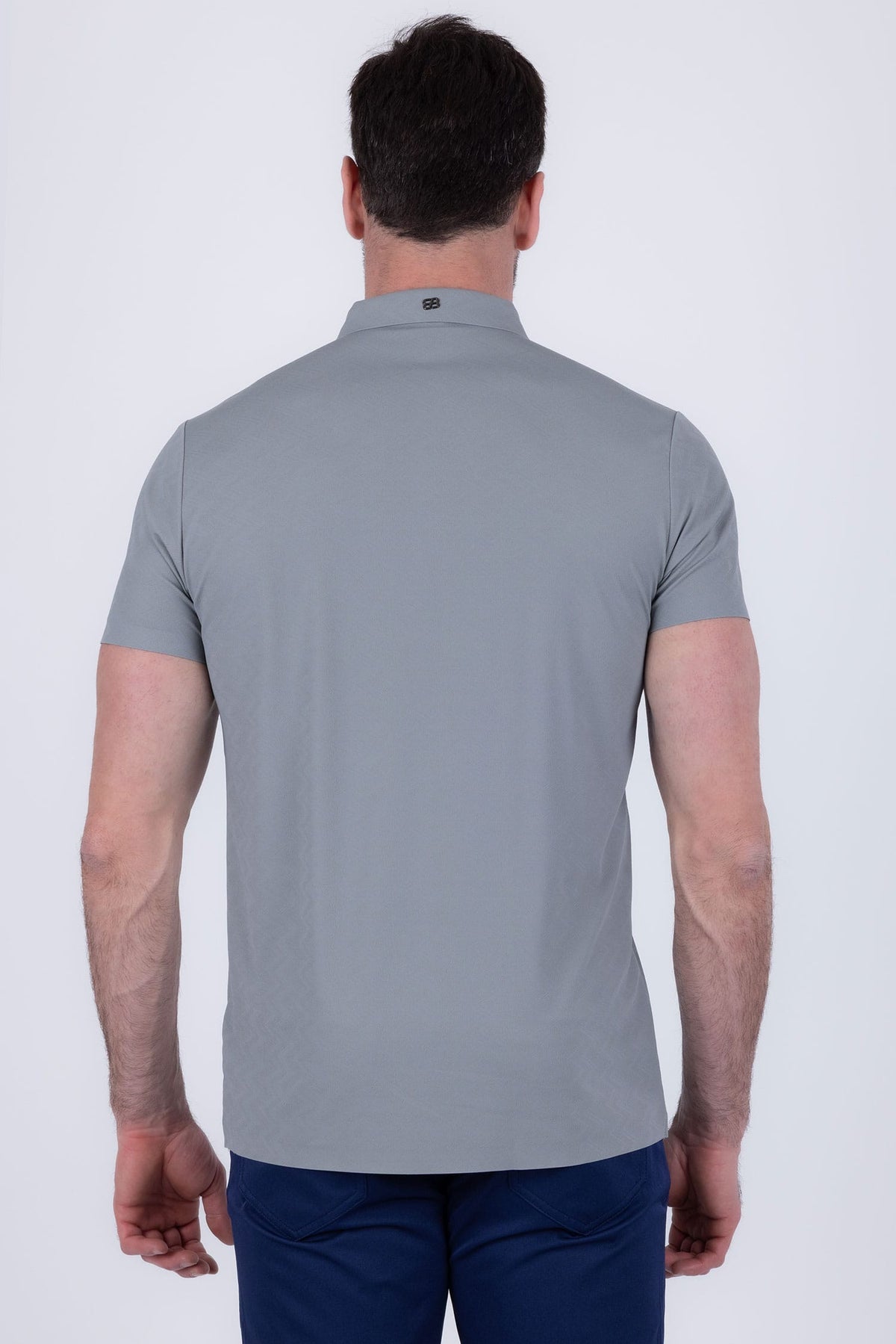 Barabas Men's Solid Color Geometric Stretch Polo Shirts 6P05 Harbor Mist