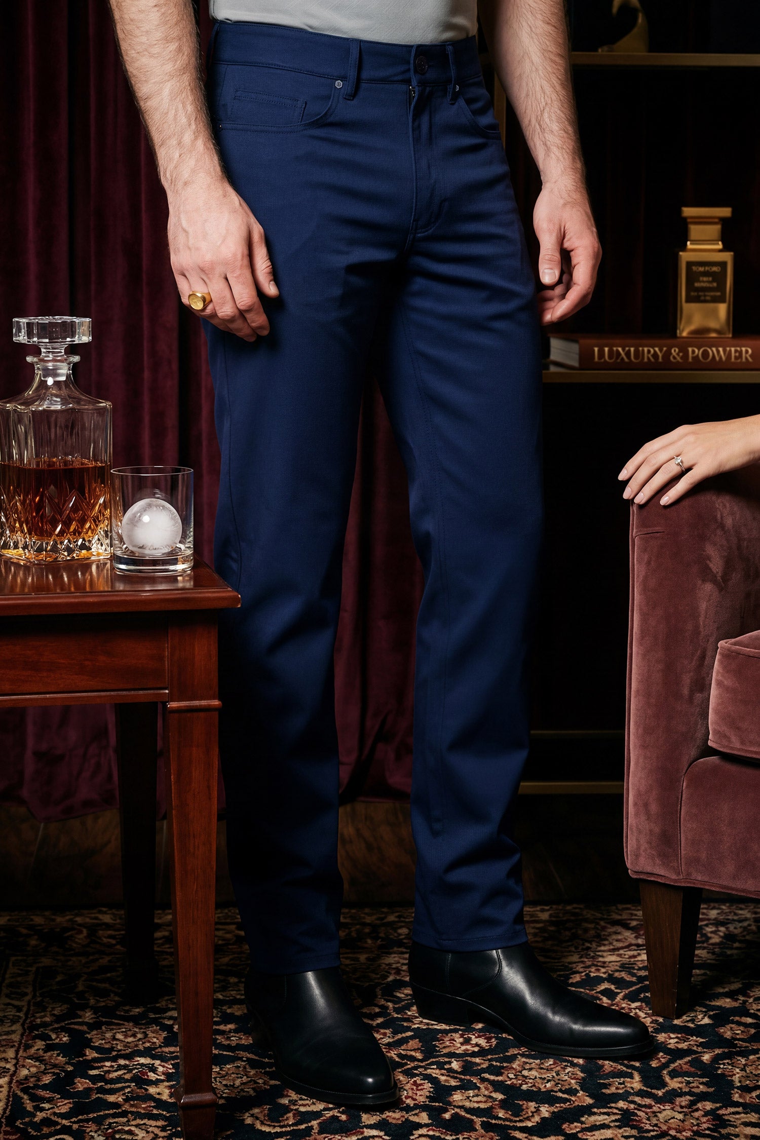 Barabas Men's Solid Color Casual Straight Leg Dress Pants 6SN03 Navy